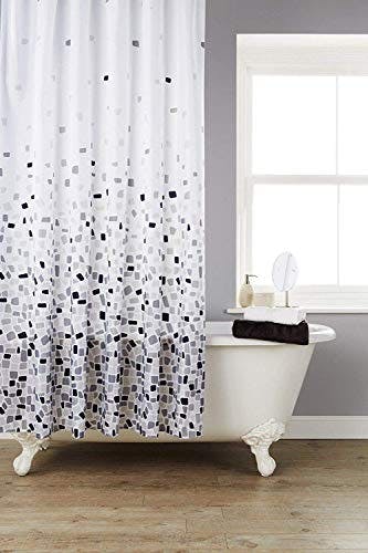 Kav Grey Polyester Fabric Shower Mould And Mildew Resistant Curtain 180 X 180 Cm (71 X 71 Inch) Mosaic Tiles Patterned (Choose Colour From Drop Down Menu) - Mosaic - 2