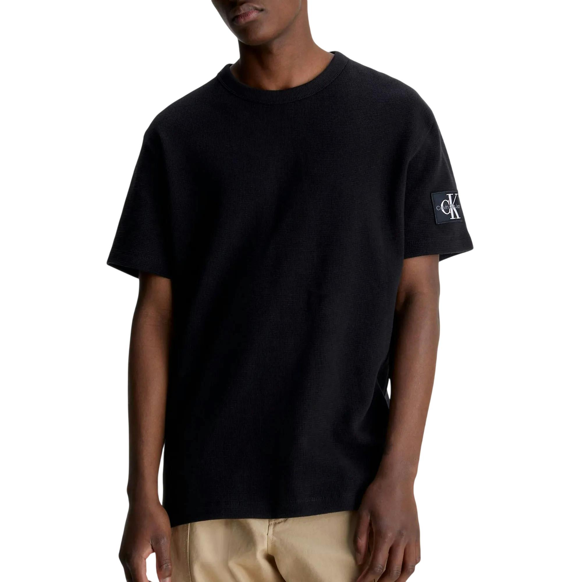 Calvin Klein Men's Black Waffle Boxy T-Shirt - M - 100% Cotton
