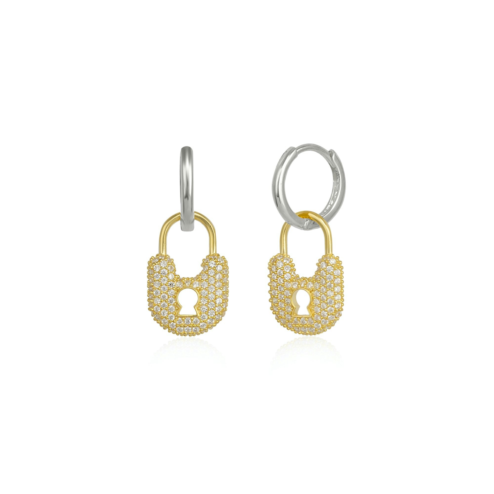 Spero London Silver/Gold Lock Hoop Sterling Earrings