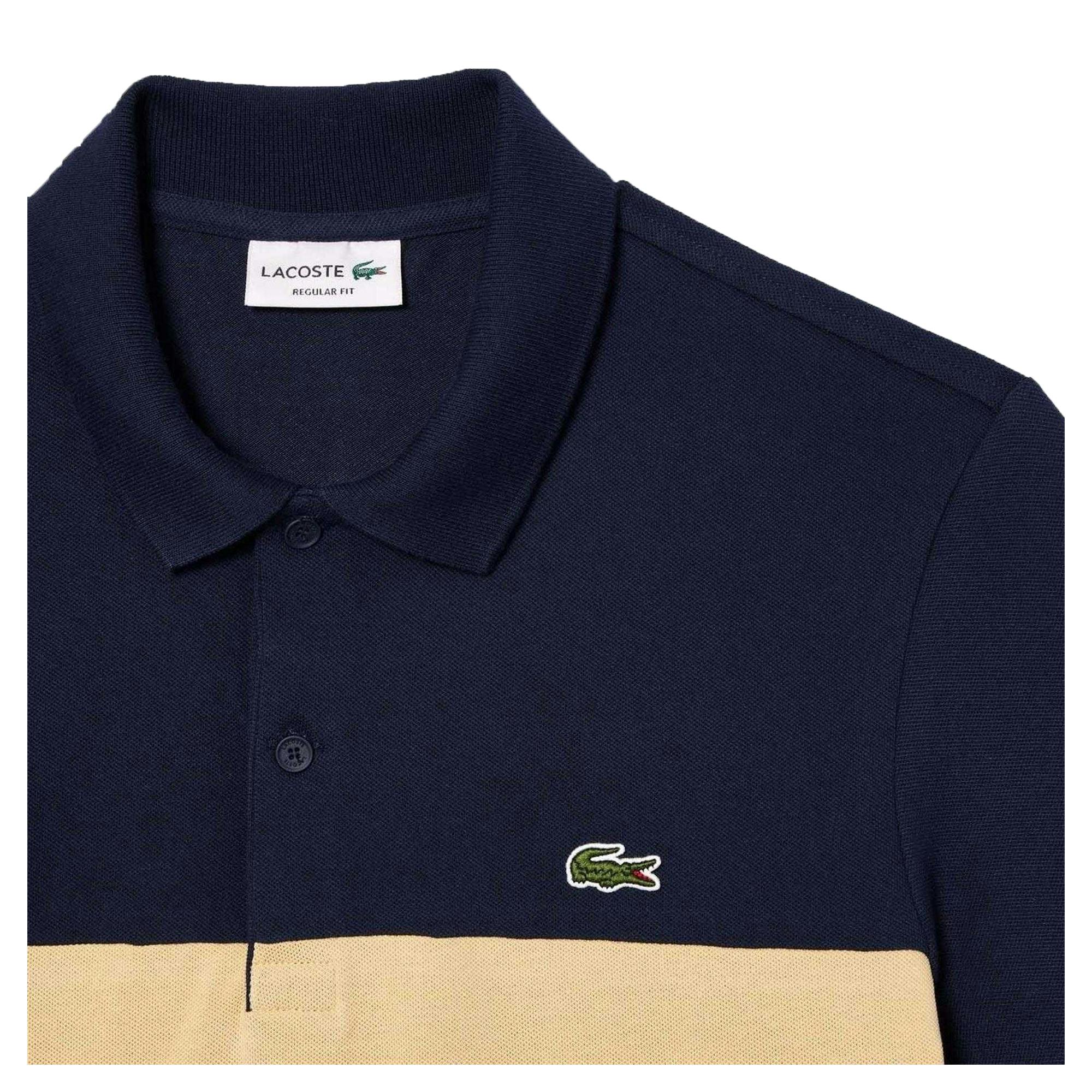 Lacoste Men's Beige Colour Block Pique Stretch Polo Shirt - Navy/ - Xs - Navy/ - 100% Mixed