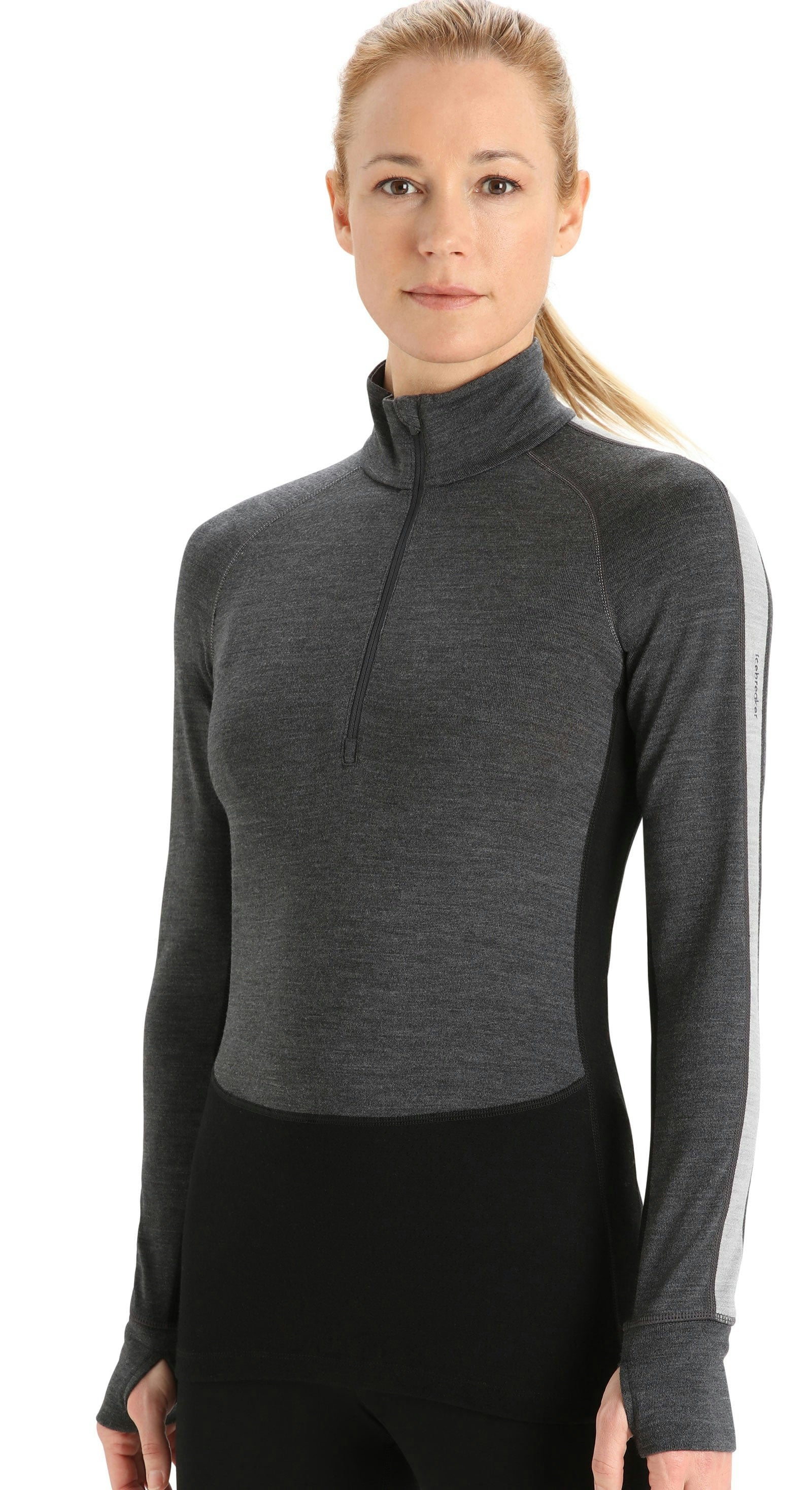 Icebreaker Women's Grey/Black Zoneknit 260 Half Zip {Ic-0A56hi} - Jet Heather /Metro Heather - Small