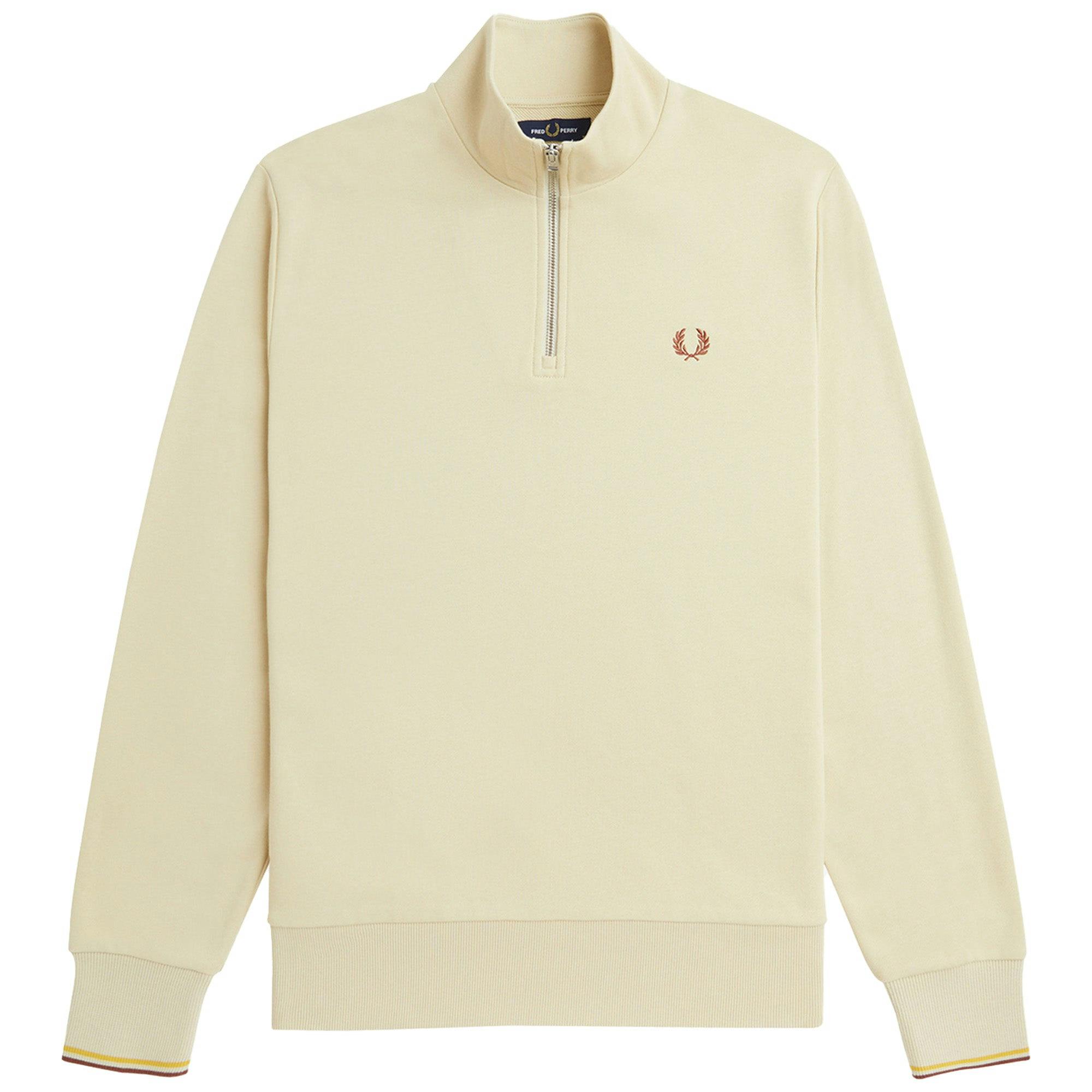 Fred Perry Brown Half Zip Sweat - Oatmeal/Whisky - XX-Large