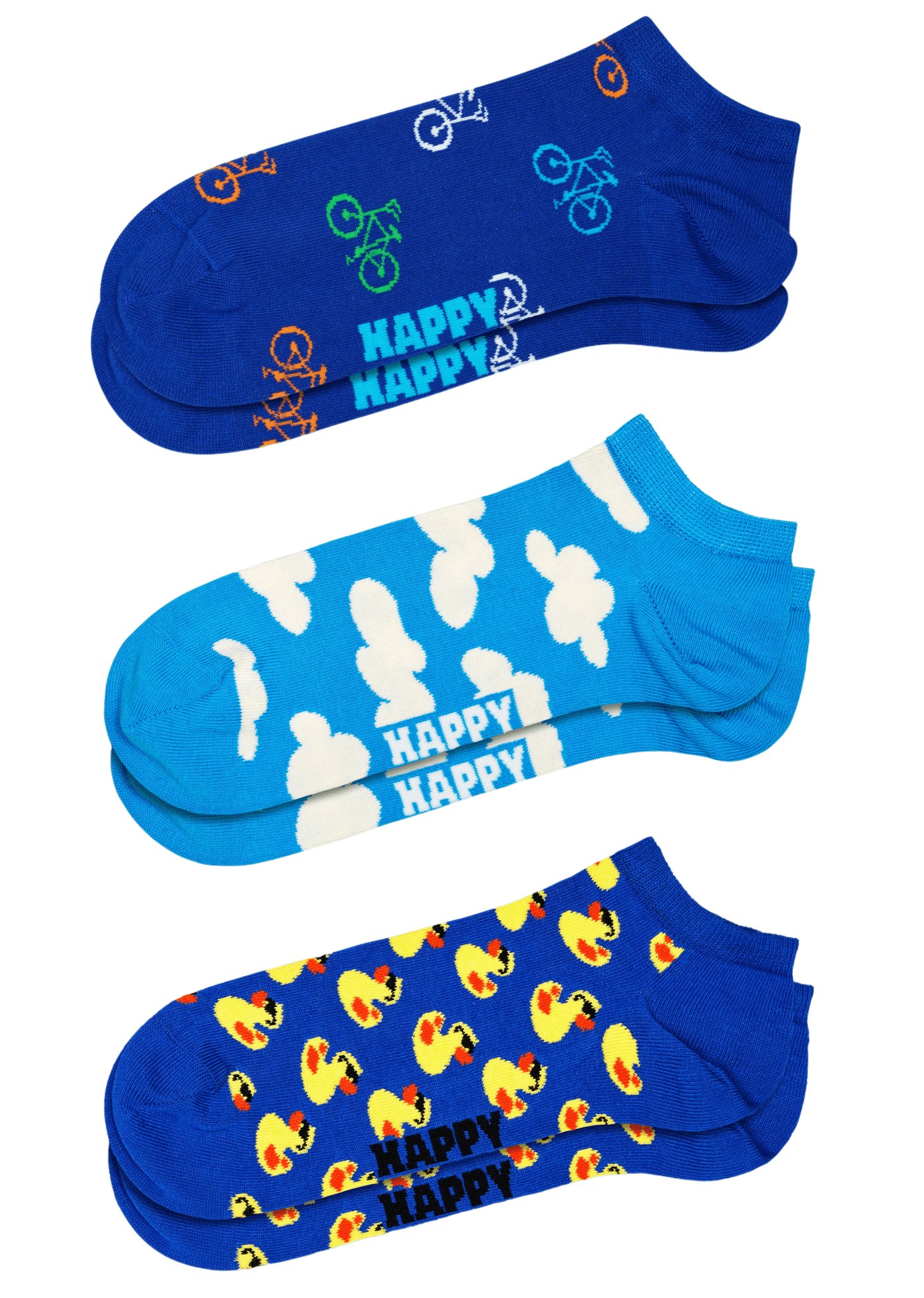 Happy Socks Blue 3-Pack Bikes Low Socks, - Eur 36-40
