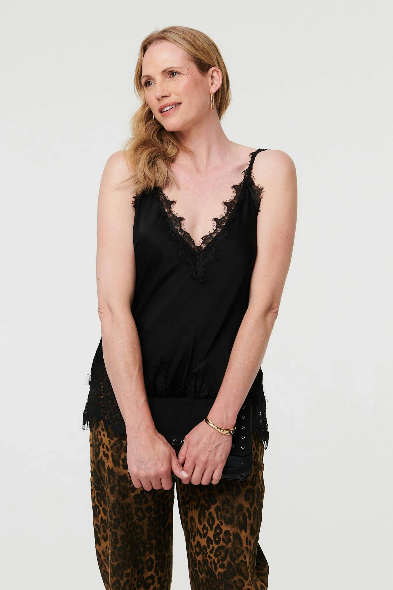Izabel London Black Lace Trim Sleeveless Cami Vest Top - M/L
