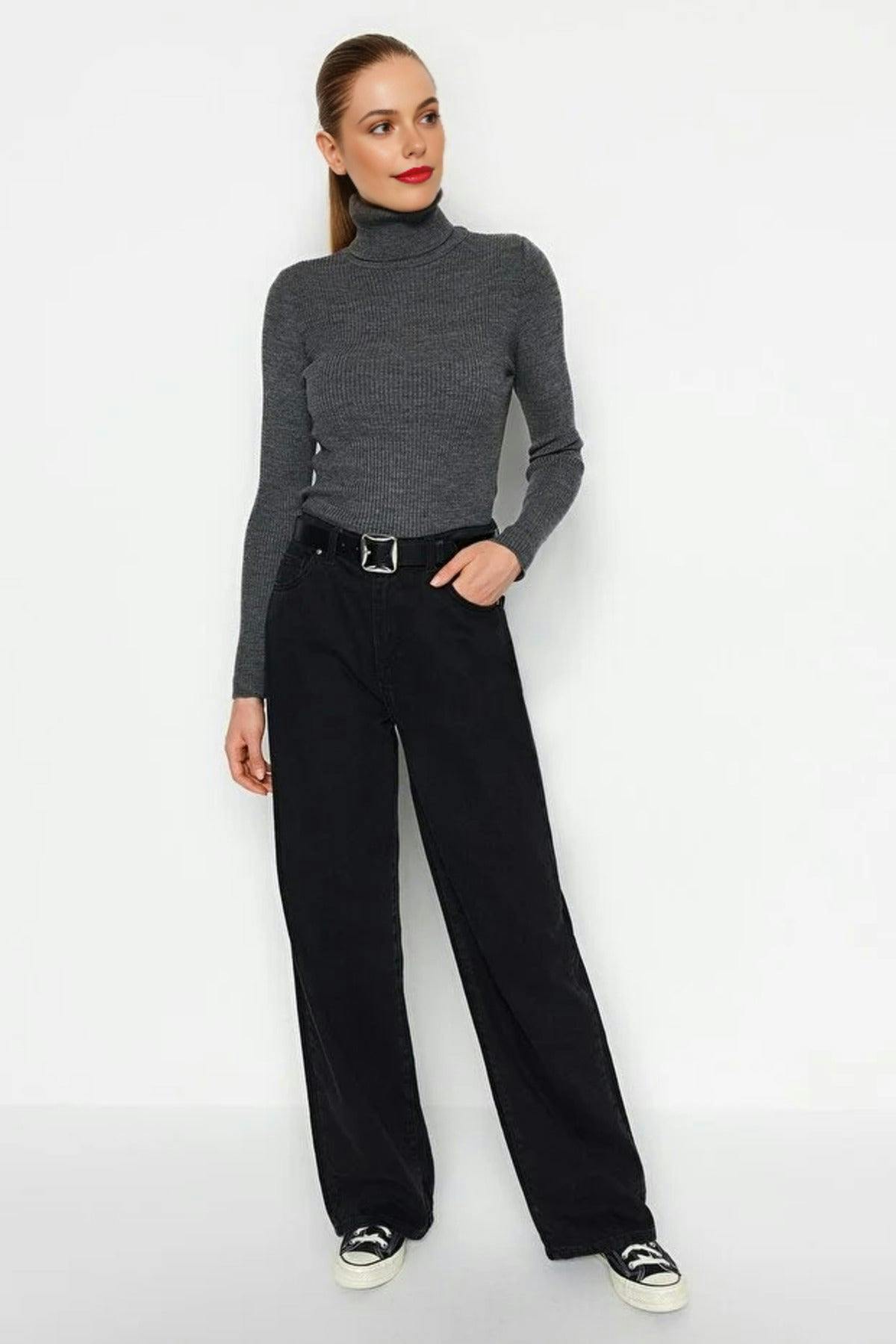 Wovcor Grey Basic Turtleneck Knit Sweater - M