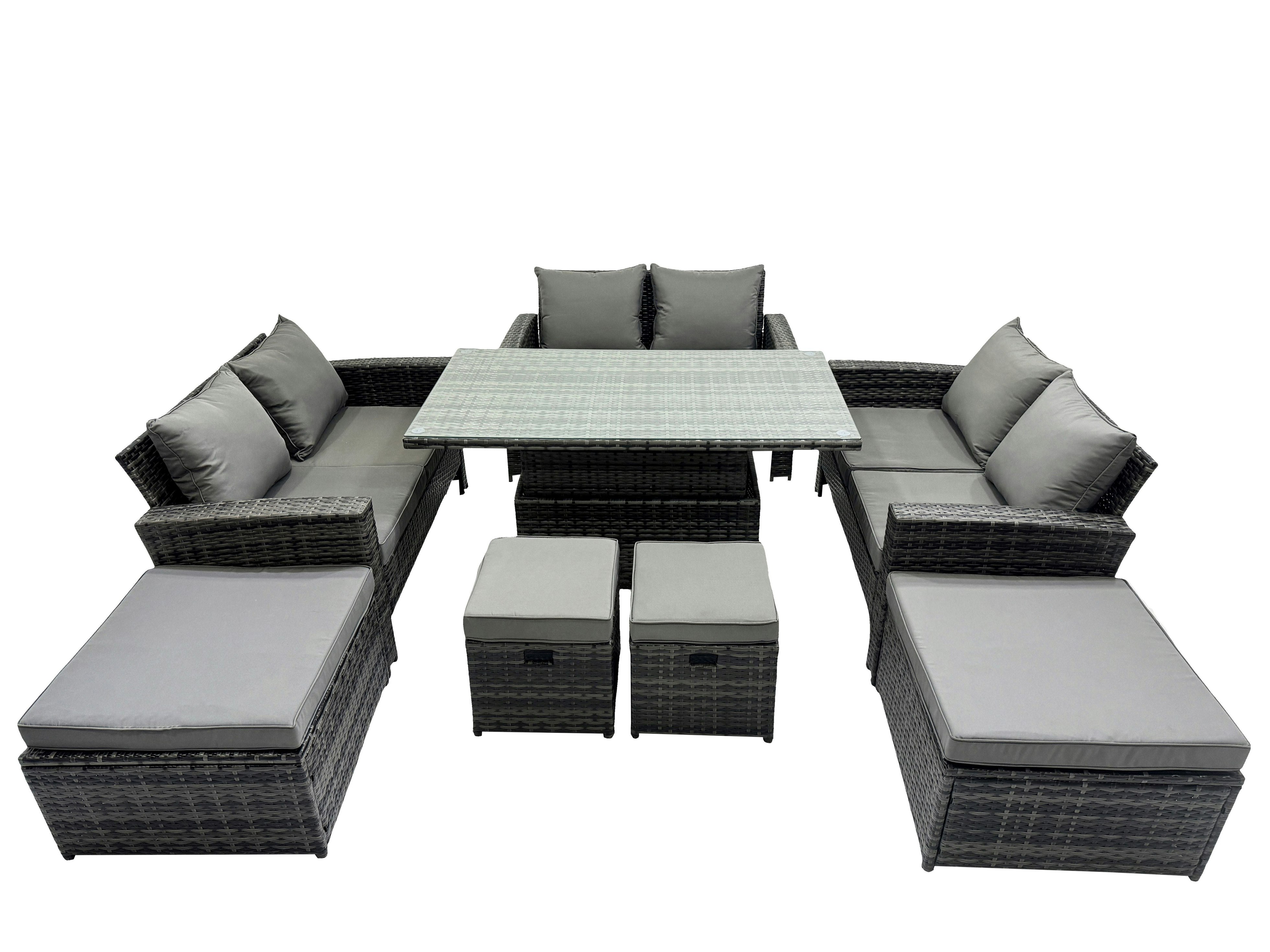 Fimous Dark/Grey Outdoor Love Sofa Set 10 Seat Rattan Garden Furniture Set With Adjustable Lifting Dining Or Coffee Table Mixed