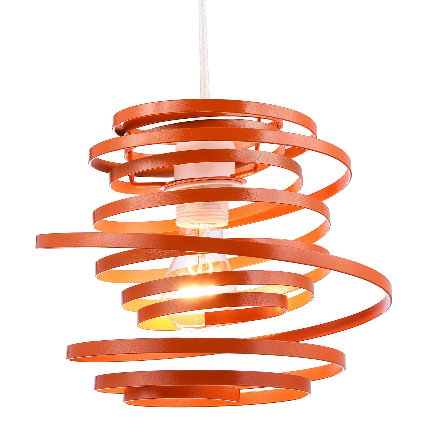 Rackhams Orange/Light Contemporary Gloss Metal Double Ribbon Spiral Swirl Ceiling Pendant