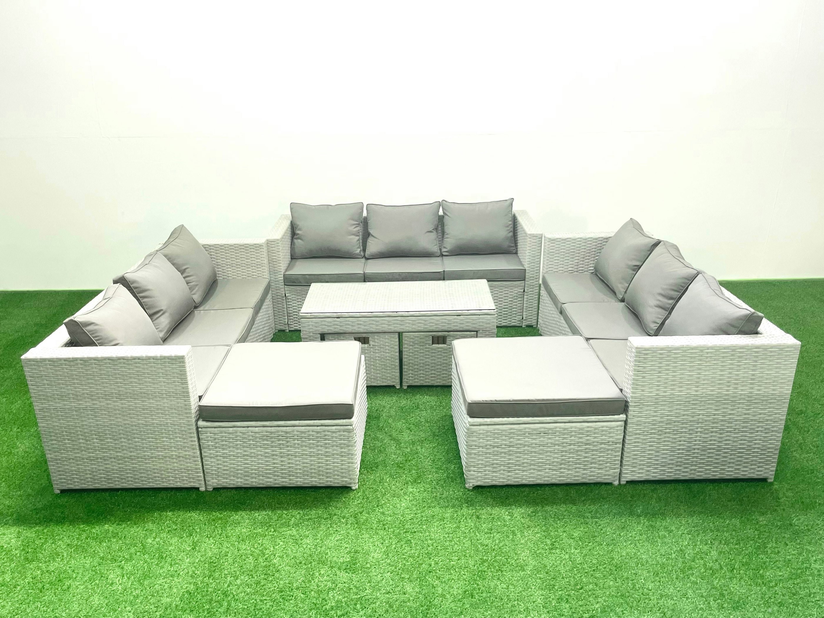 Fimous Grey Outdoor Rattan Garden Furniture Set With Cushions Luxury 10 Seater With Coffee Table For Conservatory,Patio