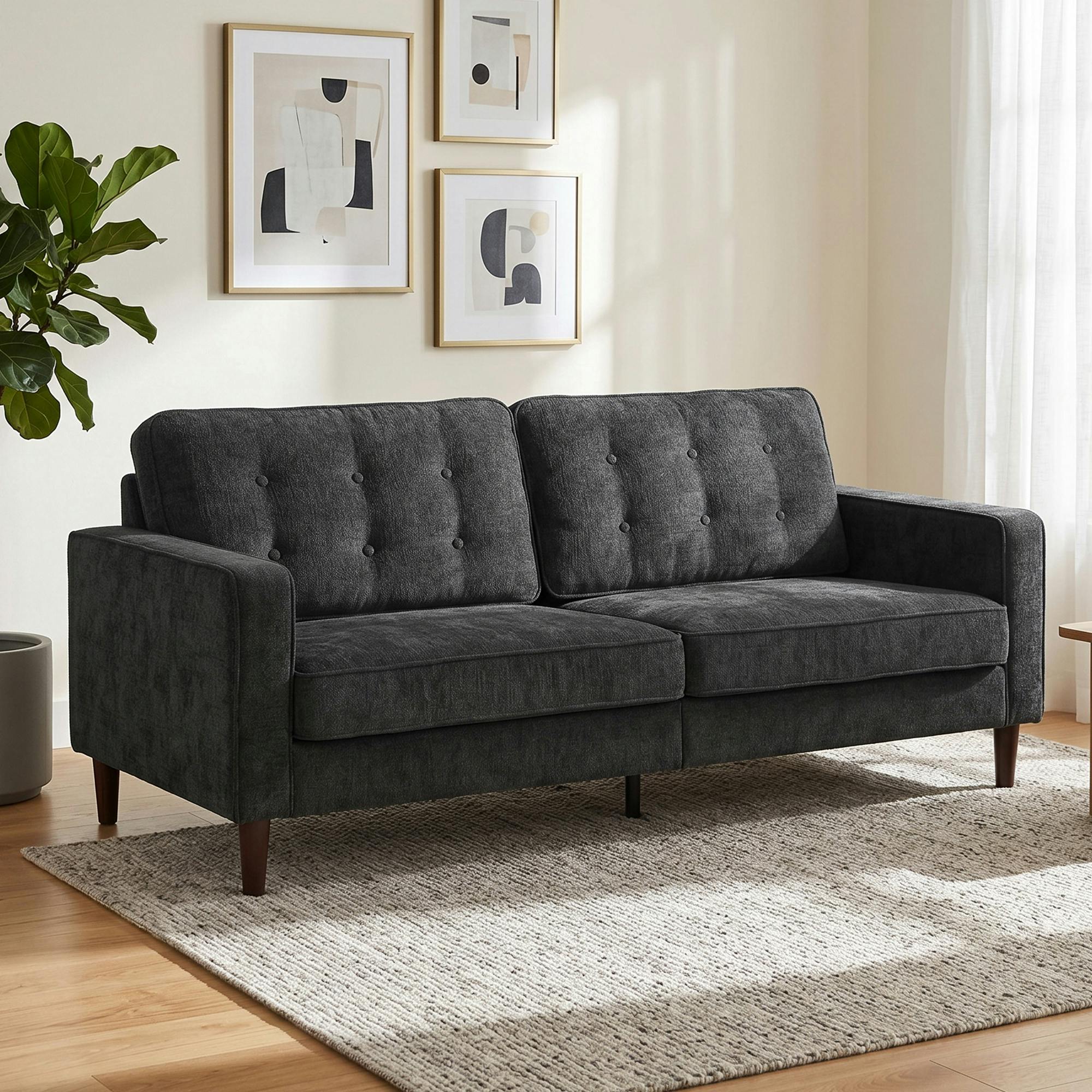 Homcom Dark/Grey 3 Seater Sofa With Button Tufting Wood Legs