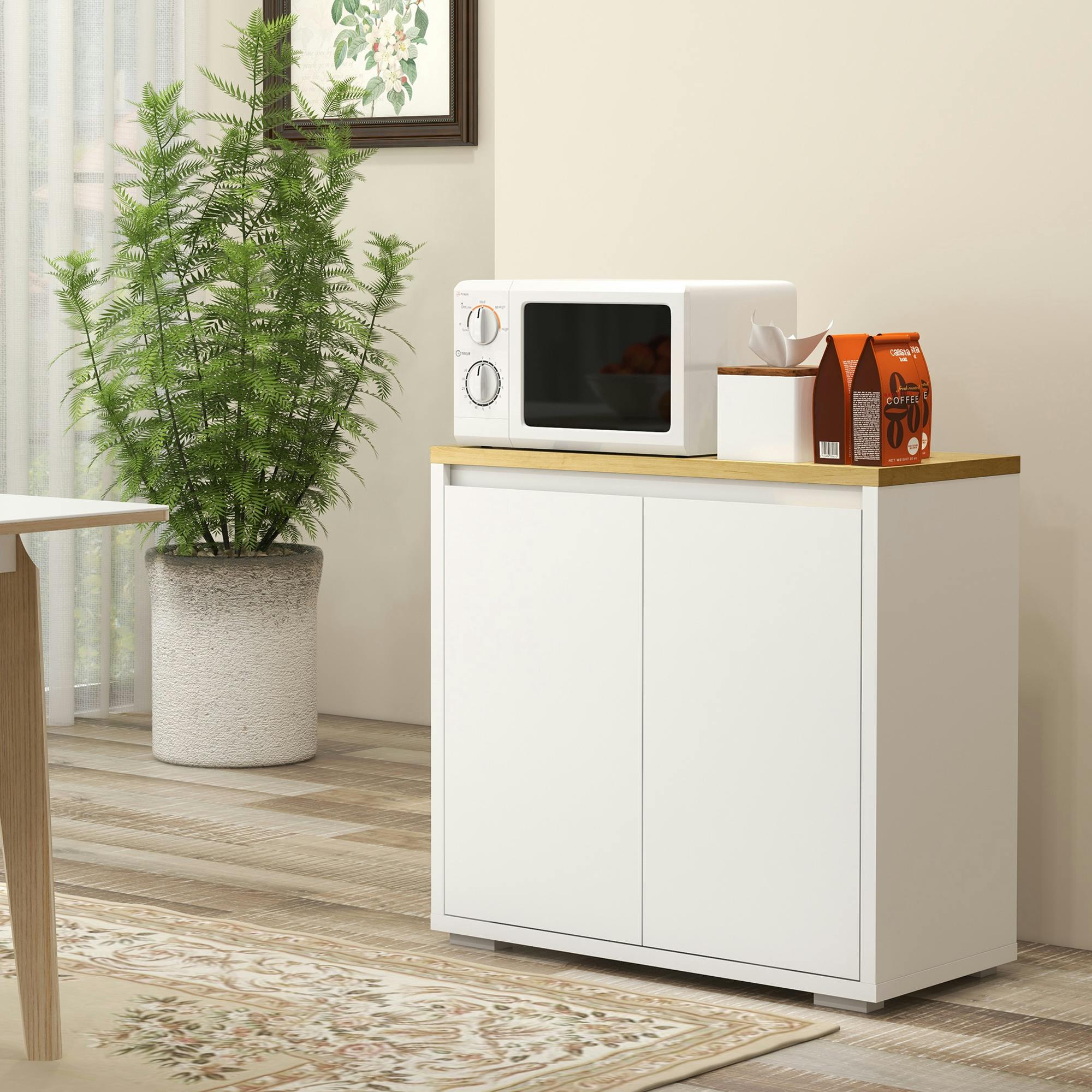 Homcom White Sideboard Living Room Cabinet With Double Door Cabinet Adjustable Shelf