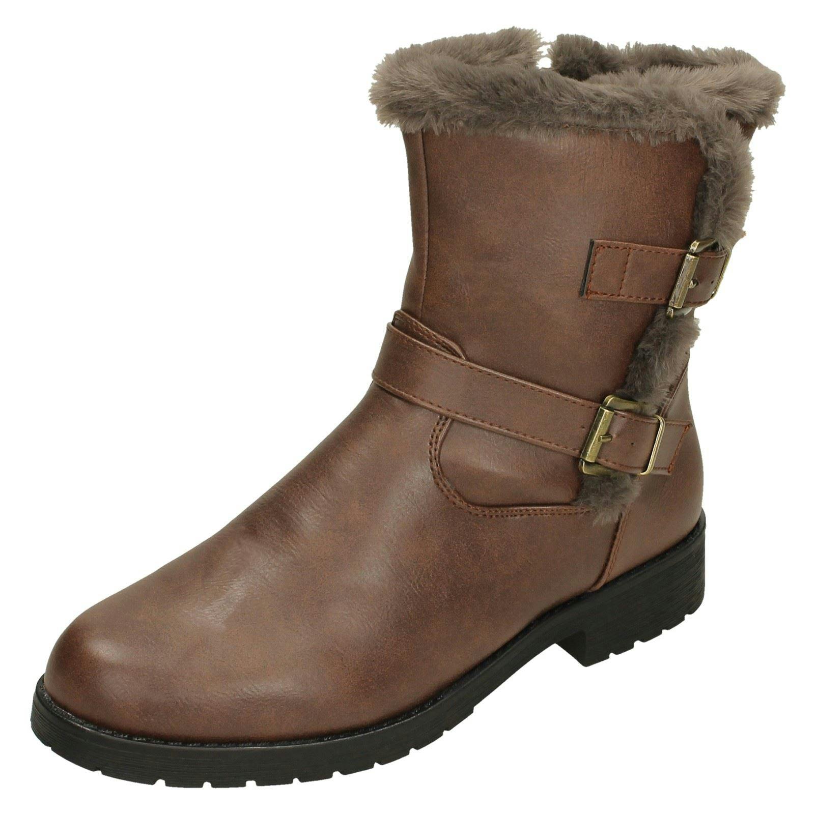 Spot On Women's Brown Buckle Detailed Ankle Boots F4451 - Uk 5