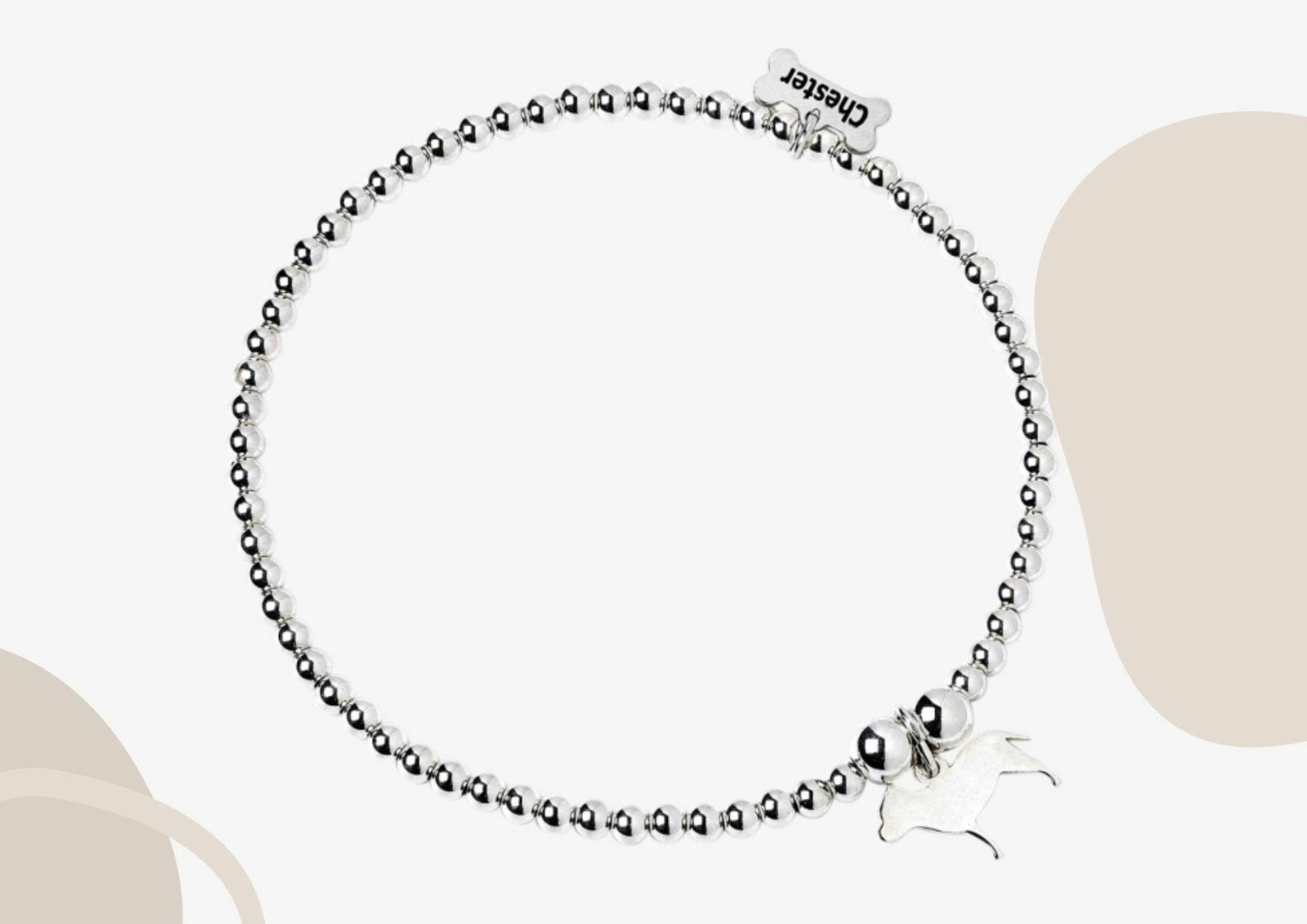 Mylee London Silver Staffordshire Bull Terrier Silhouette Ball Bead Bracelet - Personalised - No - S - 16Cm