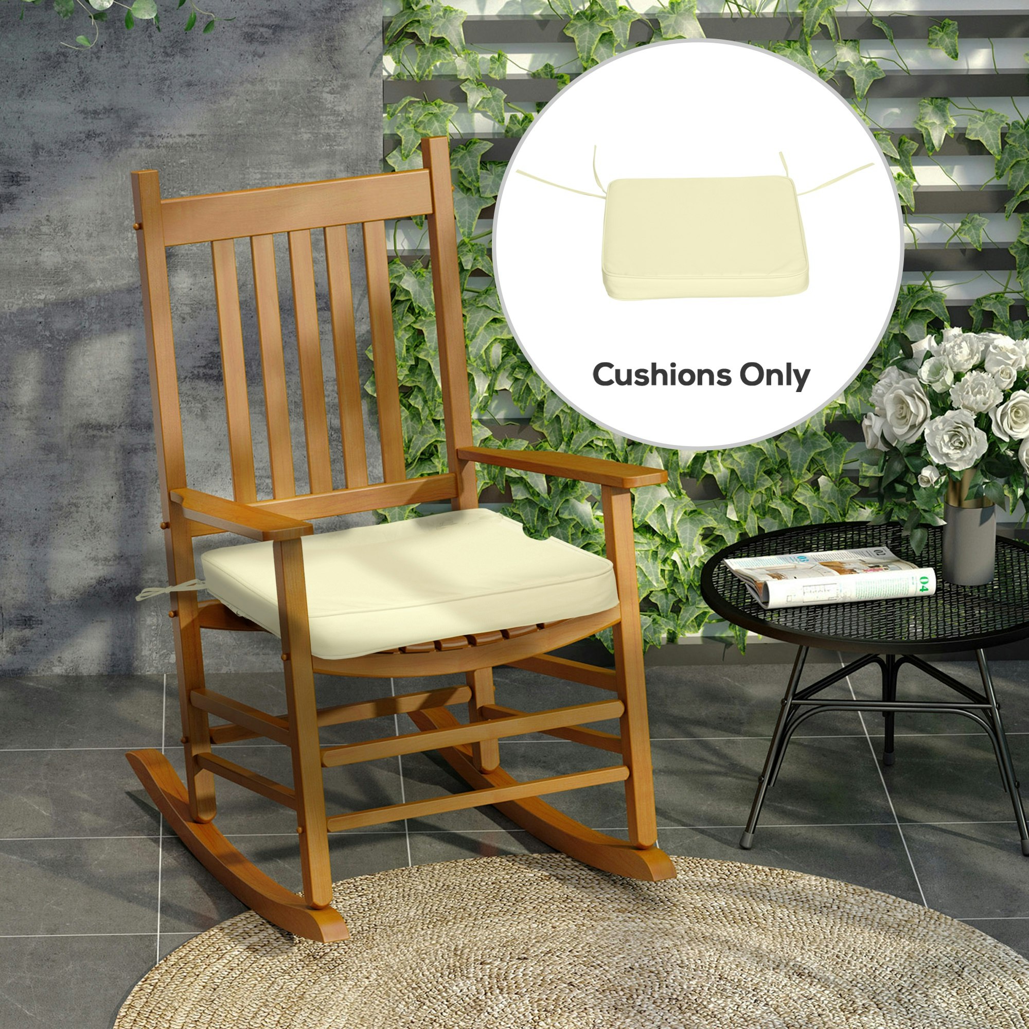 Rackhams Black/Cream/White Set Of 6 Chair Cushion Seat Pads Dining Chair W/ Straps Outdoor - Polyester, Cotton Fiberfill - 42L X 42W X 5Tcm
