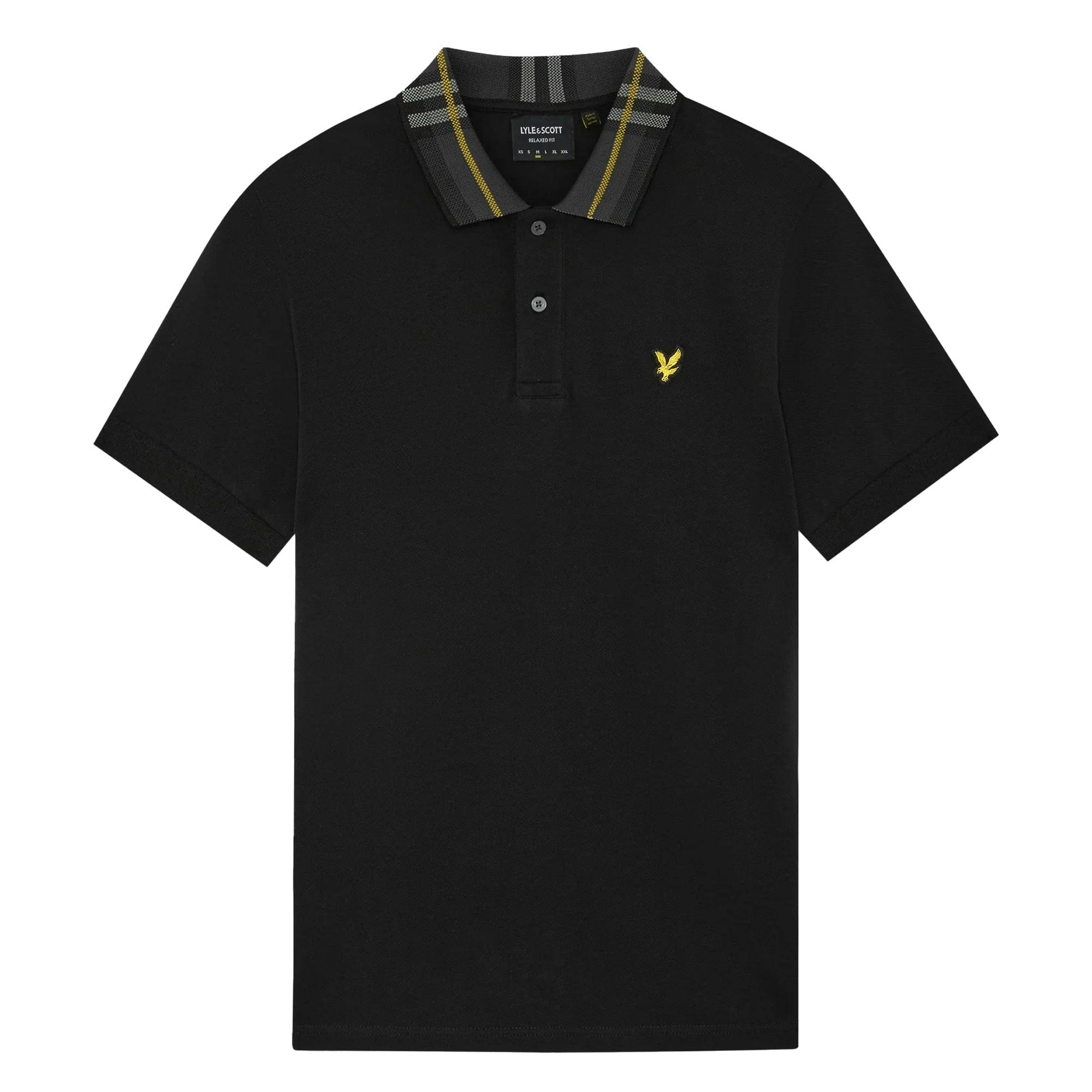 Lyle & Scott Black Tartan Collar Polo Shirt Jet - L