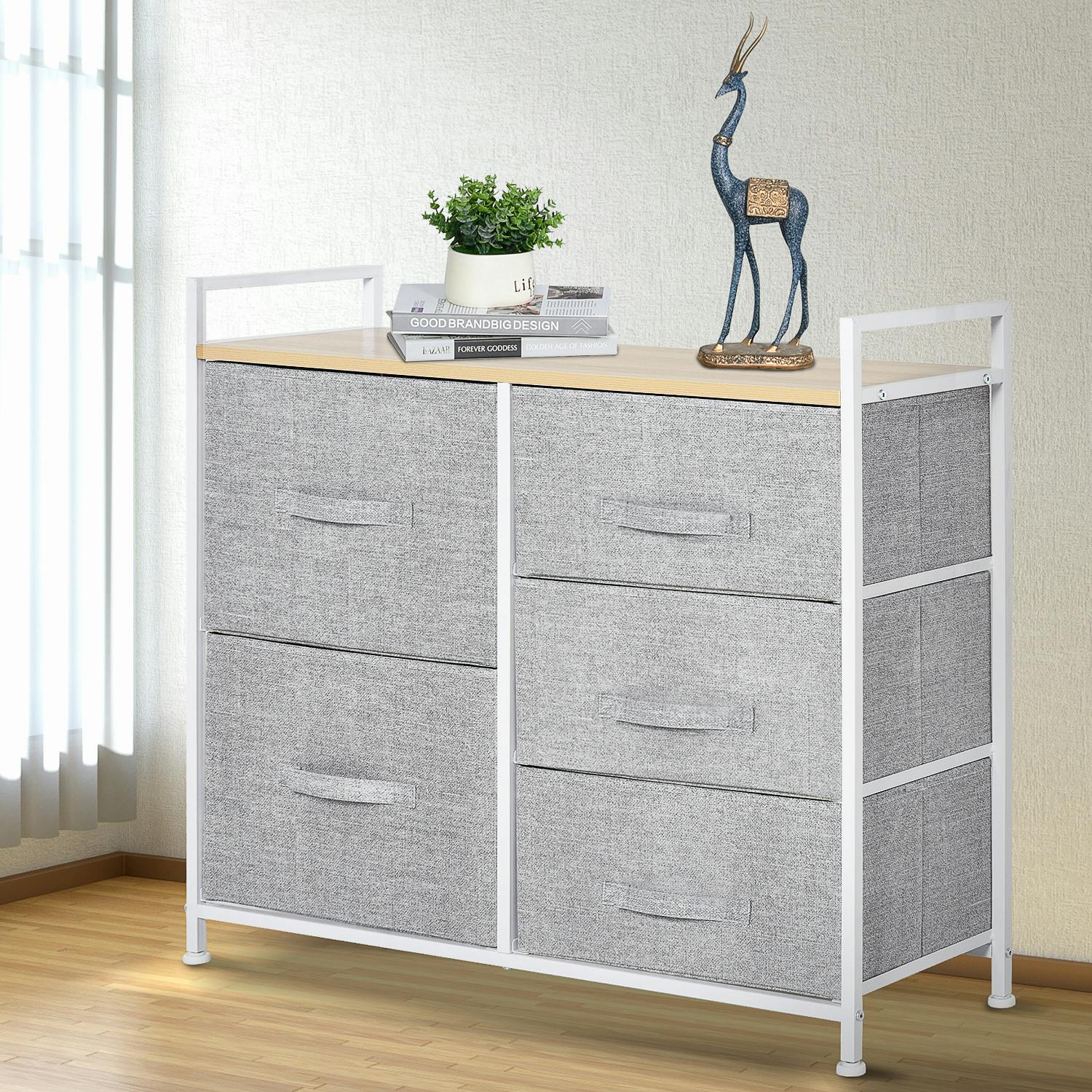 Rackhams 5 Drawer Linen Basket Storage Unit Home Organisation W/ Shelf Handles