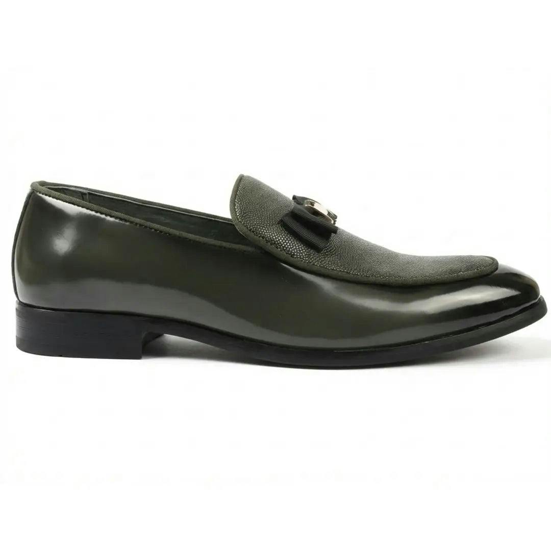 Dolcetto Men's ’S Textured Front Iconic Buckle Bow Loafers - Olive - Uk 6