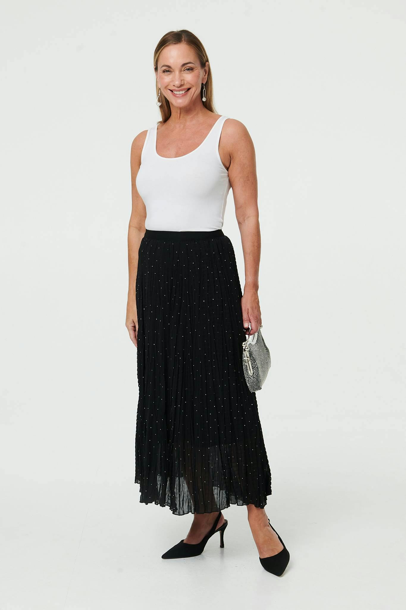 Izabel London Black Sparkly Textured High Waist Maxi Skirt - 12