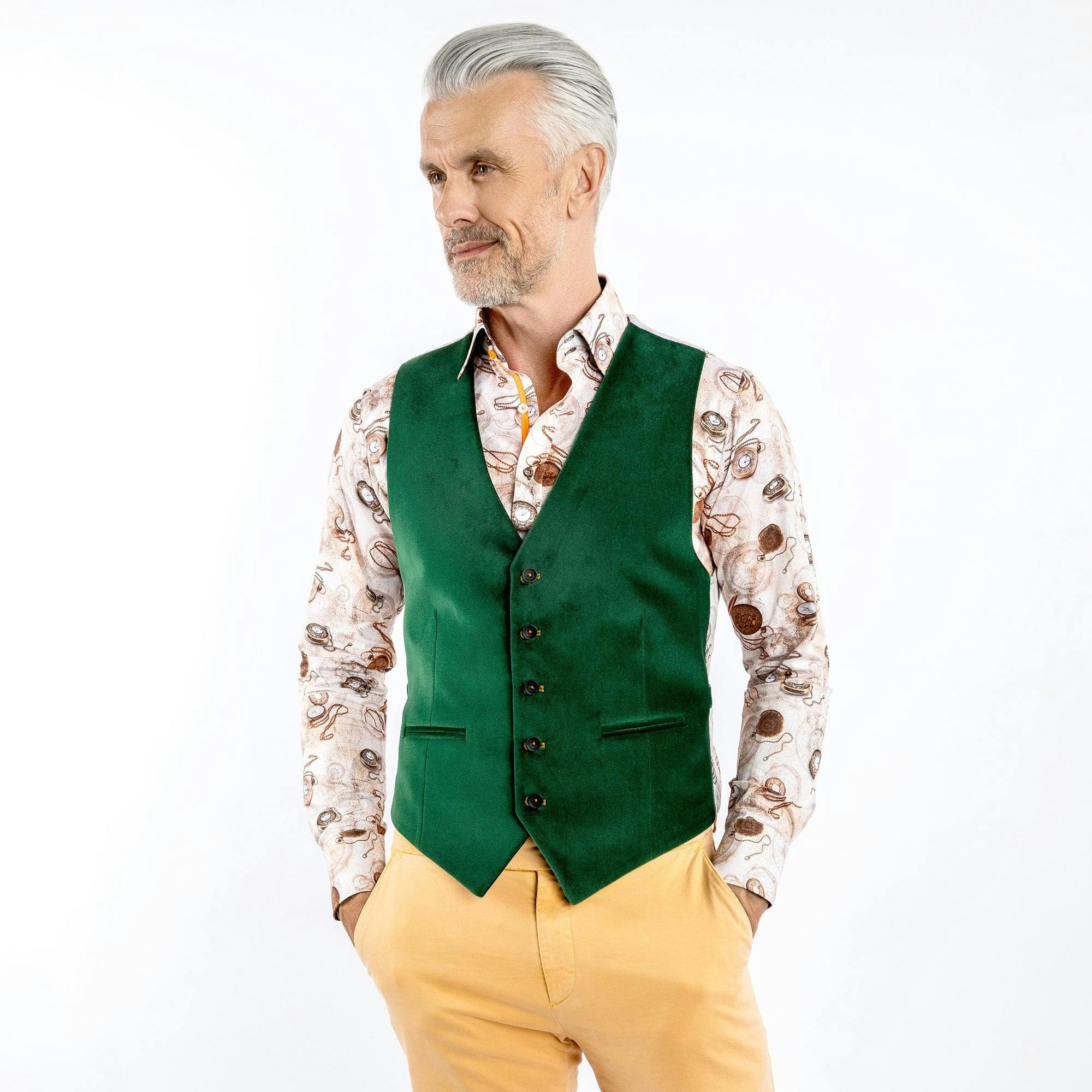 Claudio Lugli Green Vibrant Velvet Waistcoat - 48 Uk/ 58 Eu