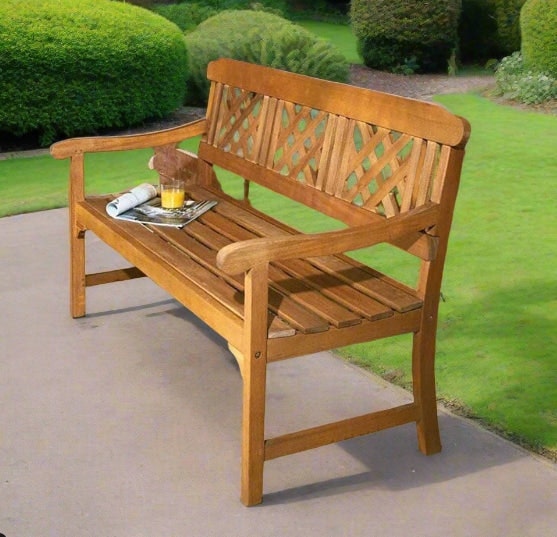 Modcraft Brown 3 Seater Hardwood Garden Bench Eucalyptus Wood Weather Resistant Outdoor Seat