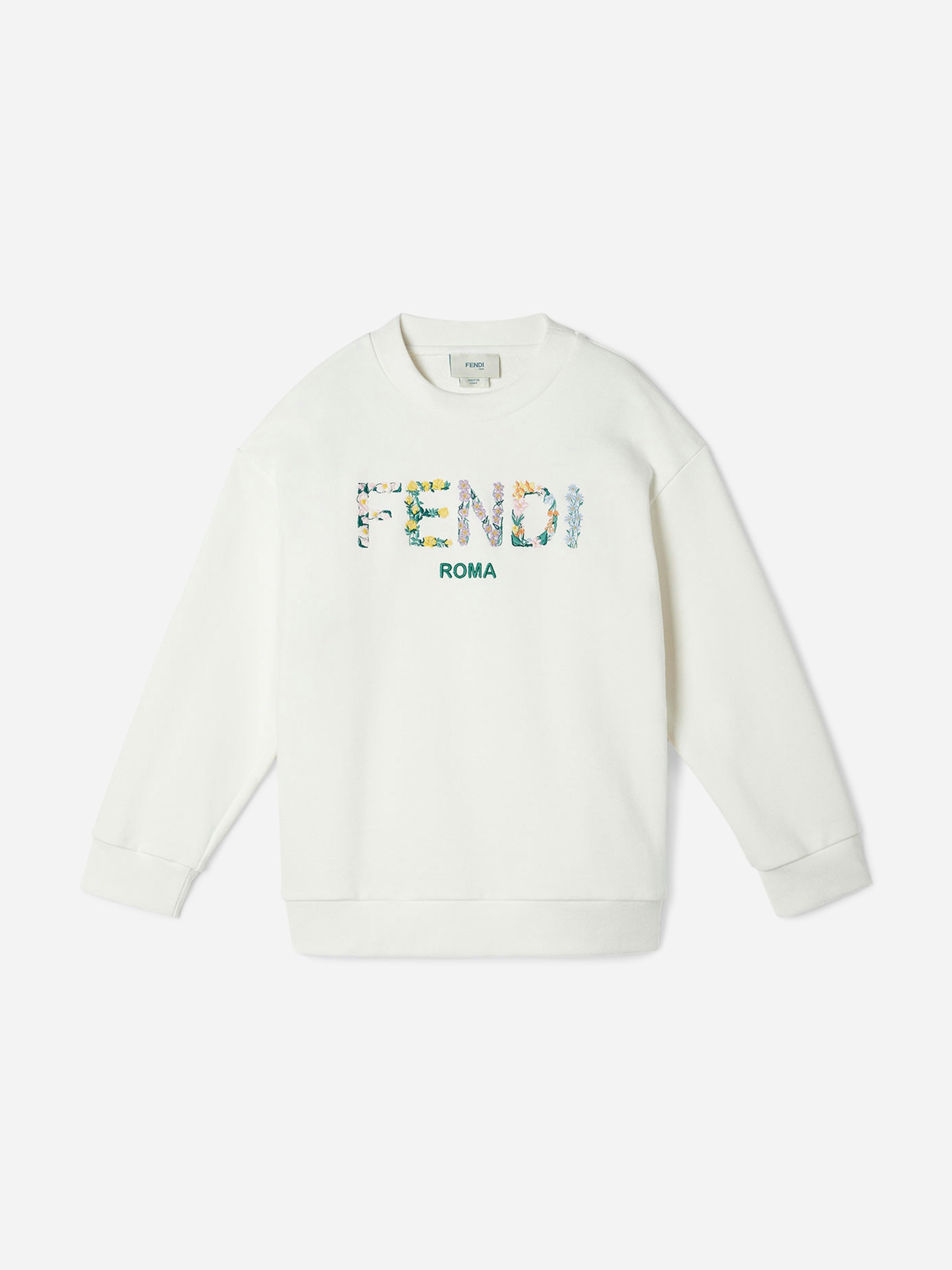 Fendi Kids Girls White Fendi Logo Sweatshirt In - 12 Yrs