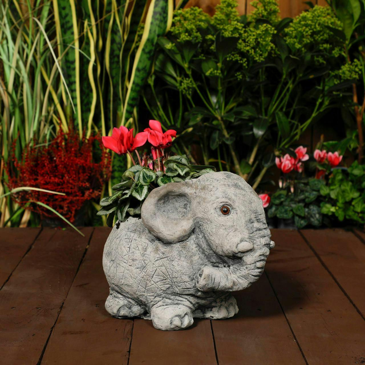 Osn Adorable Stone Cast Elephant Planter With Carved Texture