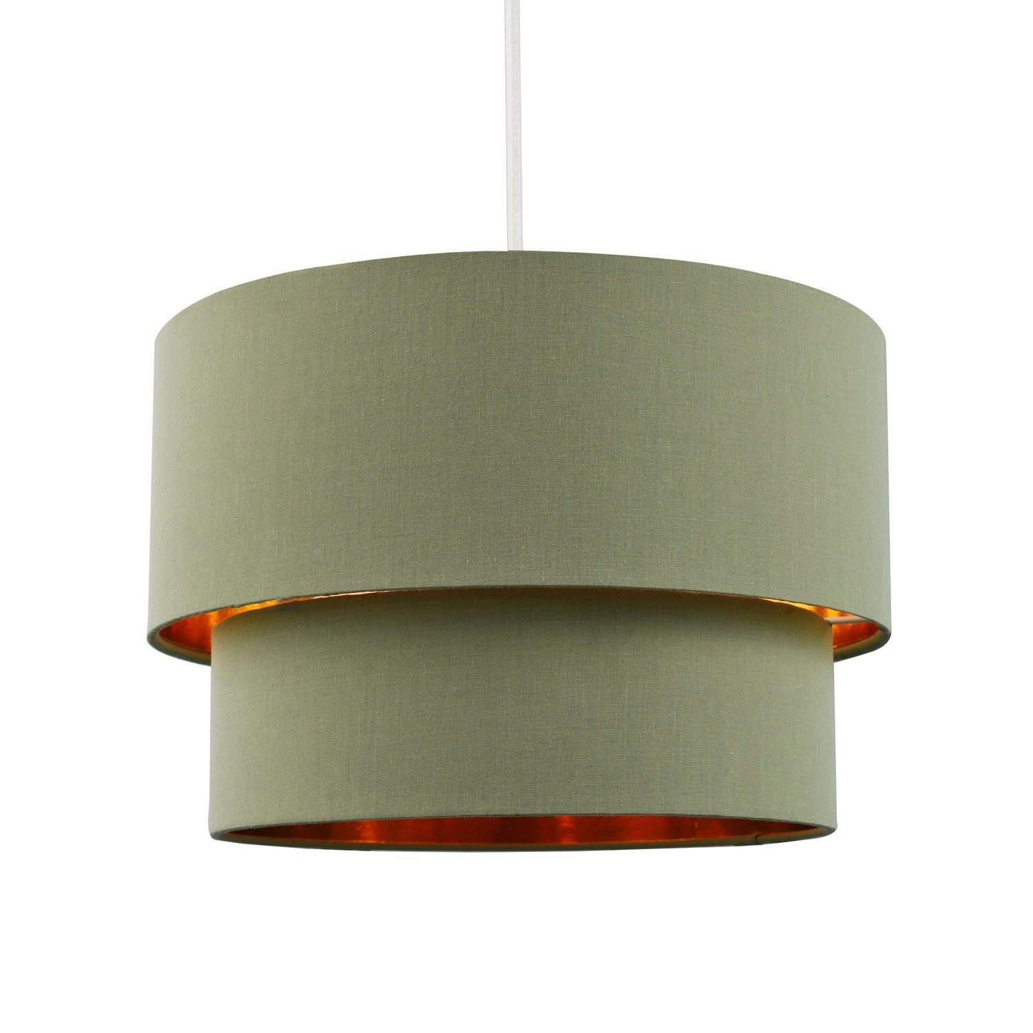 Rackhams Green Modern Olive Cotton Double Tier Ceiling Shade With Shiny Copper Inner