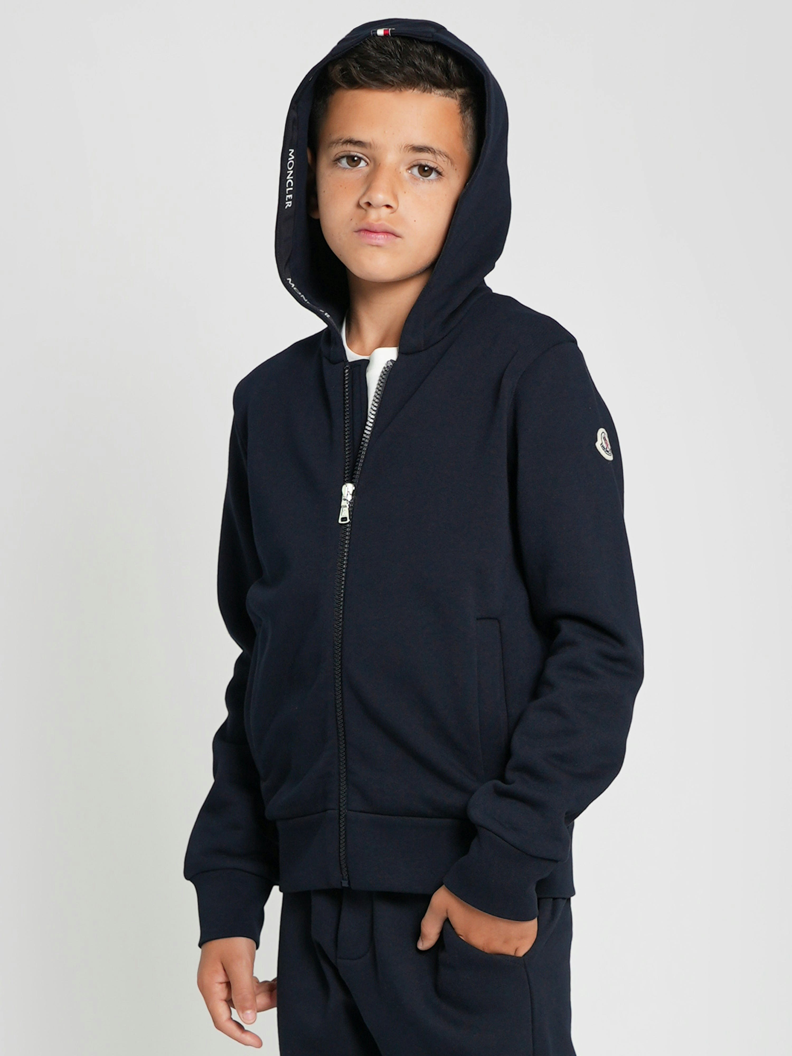 Moncler Enfant Boys Blue Zip Up Top In Navy - 10 Yrs