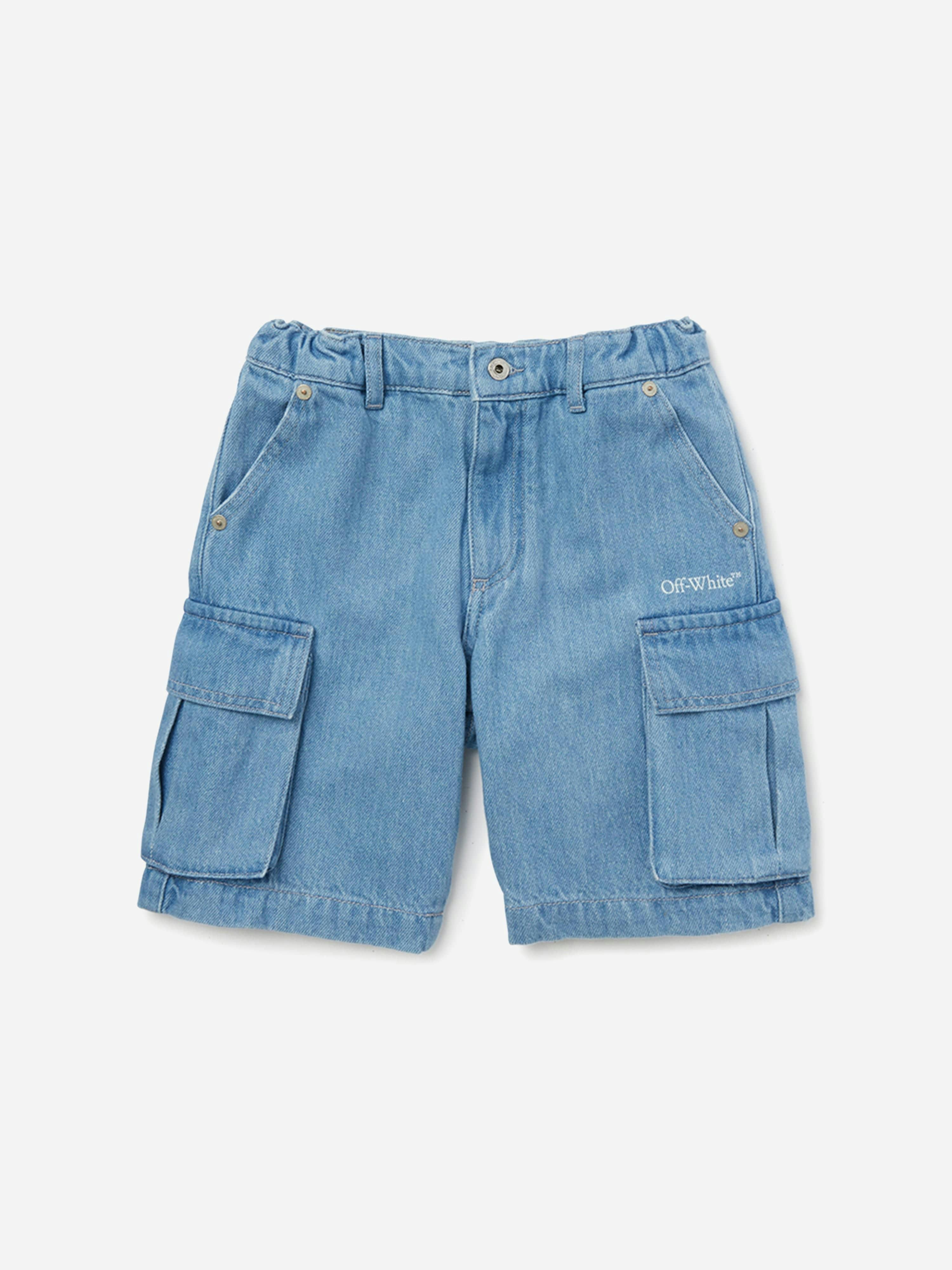 Off-White Boys White/Blue Off- Diag Sketch Denim Cargo Shorts In - 10 Yrs