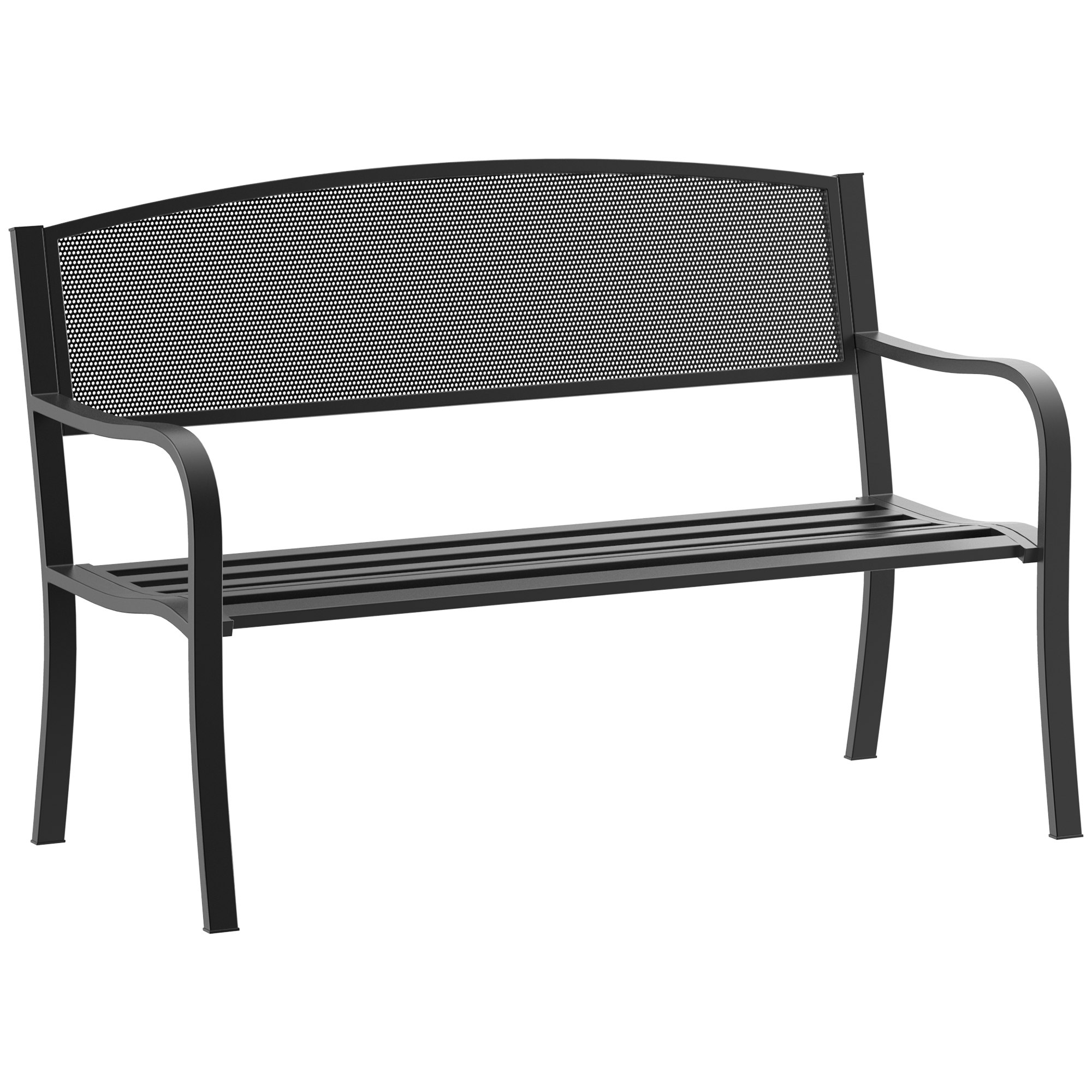 Rackhams Black 2 Seater Metal Bench Patio Park Loveseat Garden Chair Outdoor Seating - - Steel - 127L X Size 60W X 87H Cm
