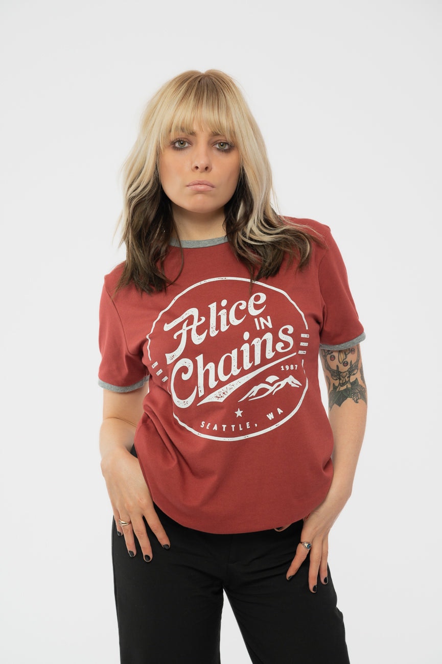 Paradiso Clothing Unisex Red Paradiso Alice In Chains Circle Emblem Ringer T Shirt - Xxl