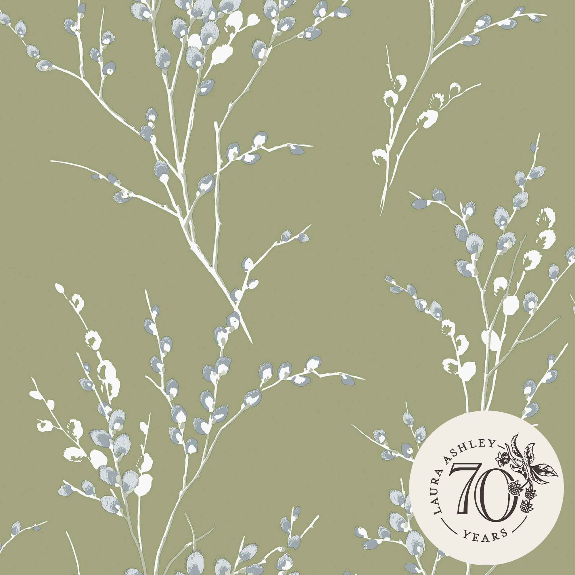Laura Ashley Green Pussy Willow Wallpaper - Moss - 10M