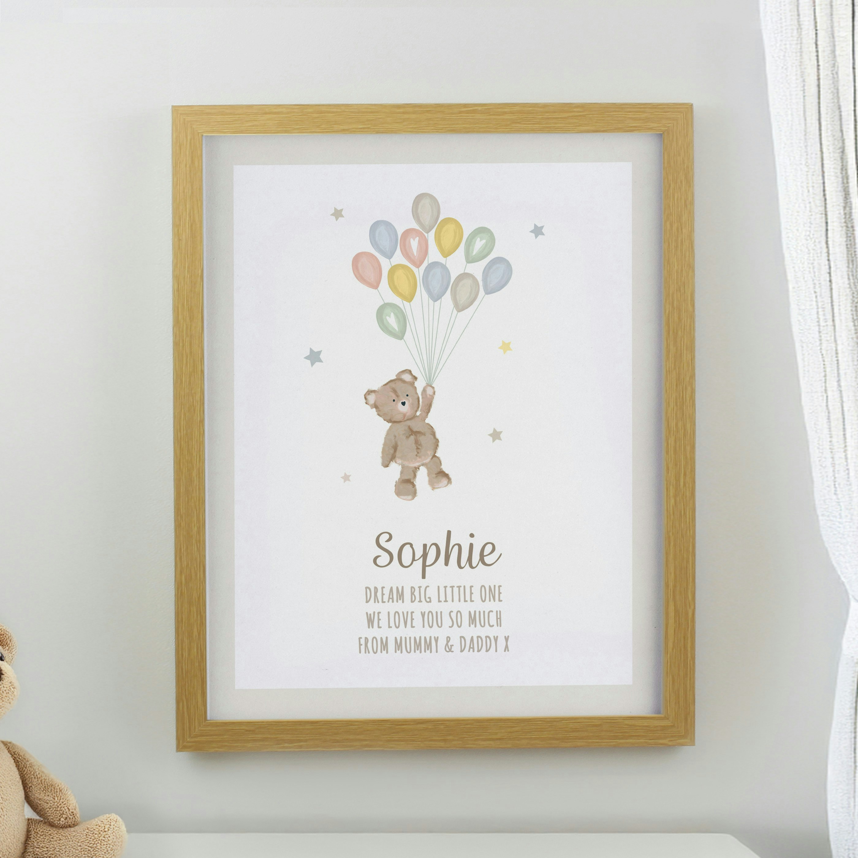 Personalised Memento Company Personalised Teddy Balloon Oak Poster Frame