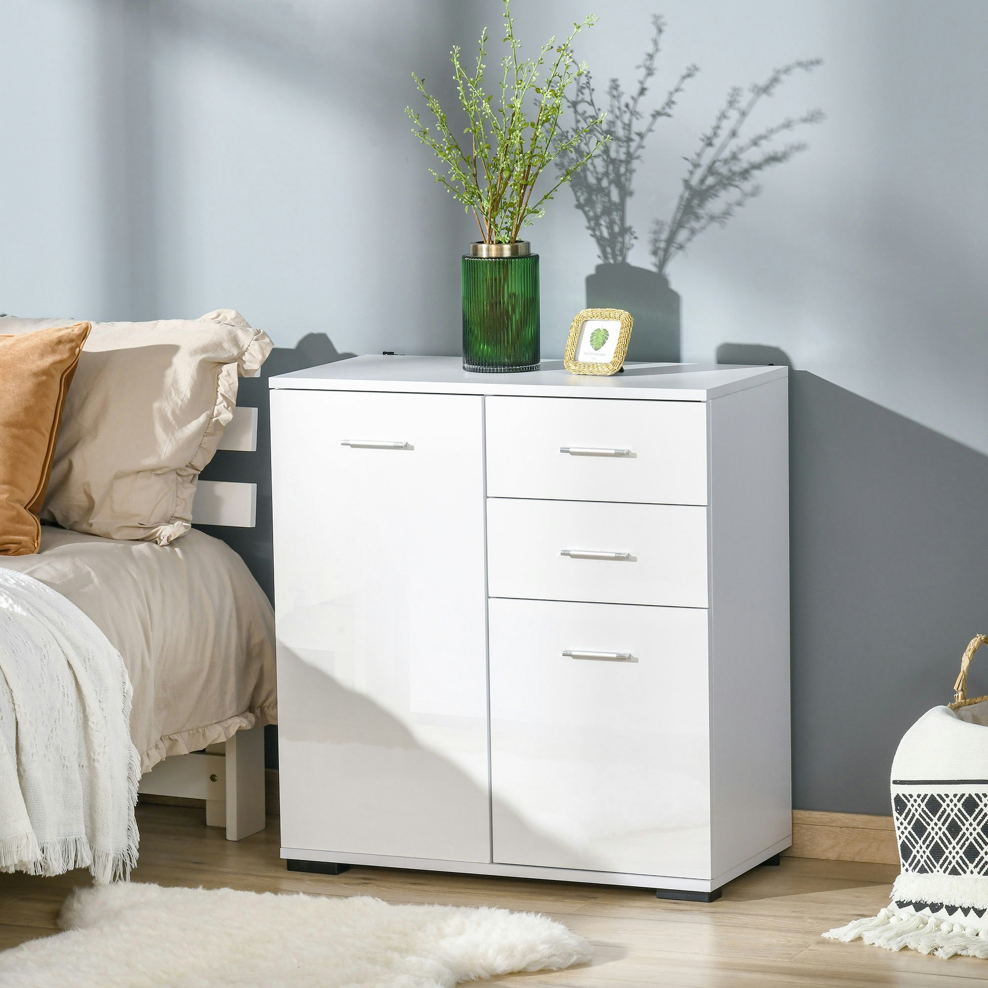 Rackhams Cabinet Sideboard Cupboard Buffet Solo High Gloss Front Face Door Drawer