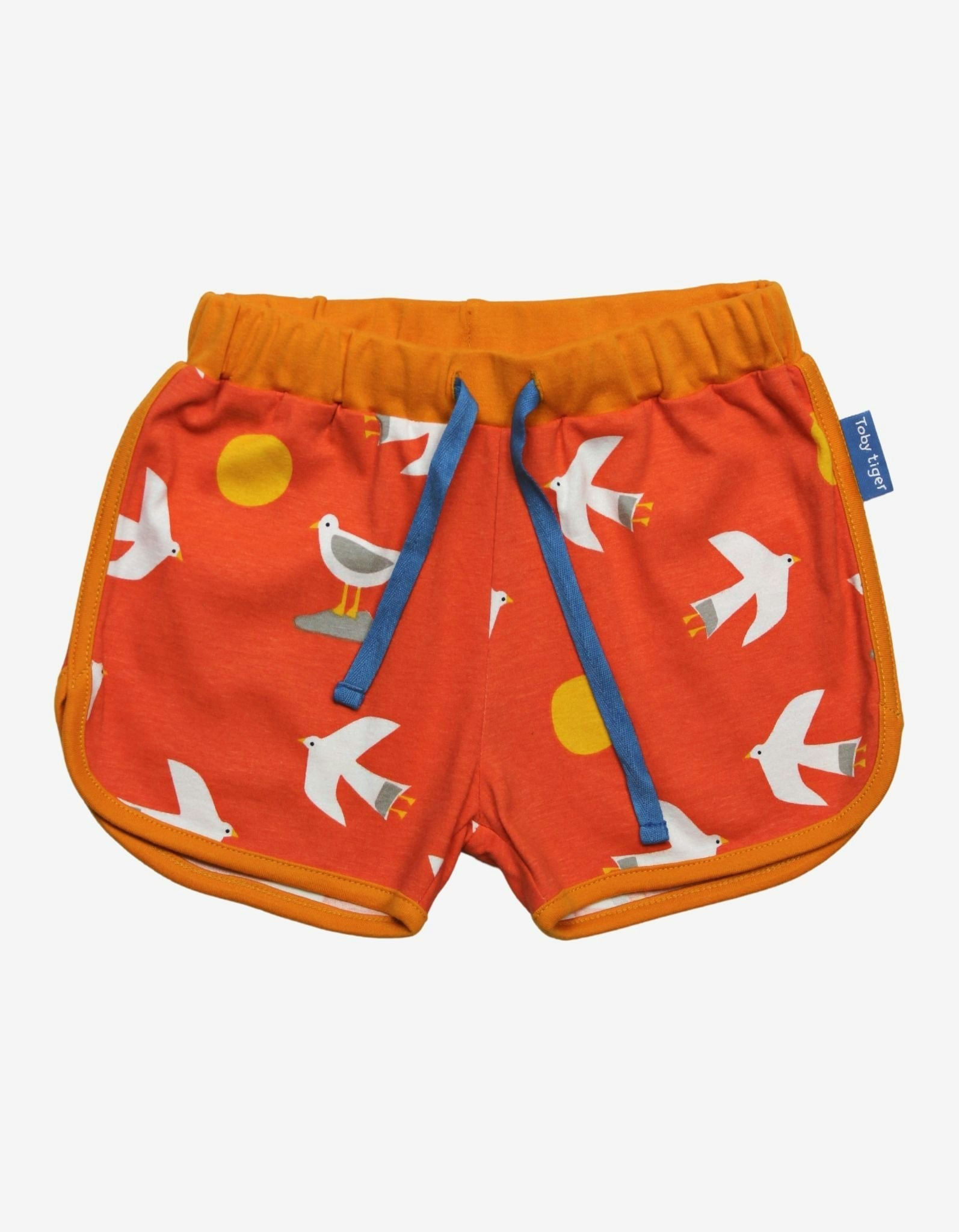 Toby Tiger Orange/Blue Organic Seagull Print Running Shorts - 6-12M / 80Cm