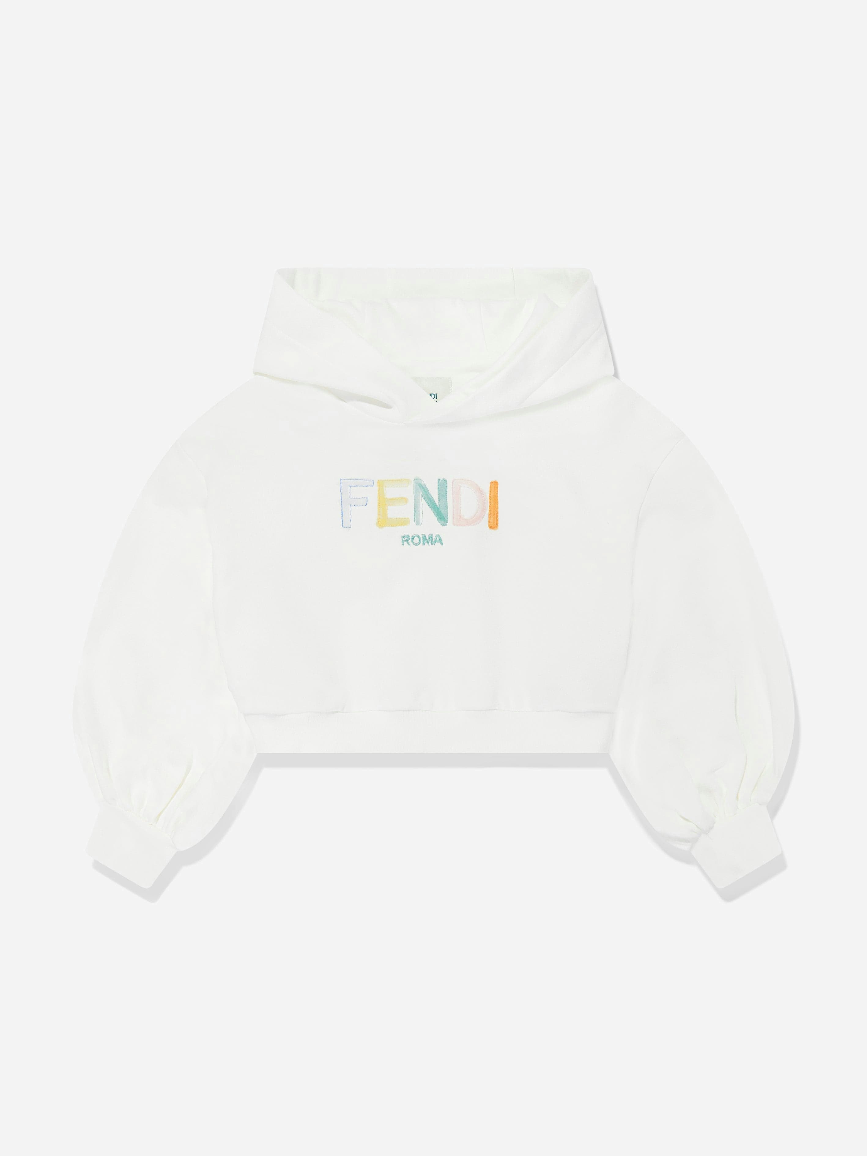 Fendi Kids Girls White Fendi Cropped Hoodie In - 10 Yrs