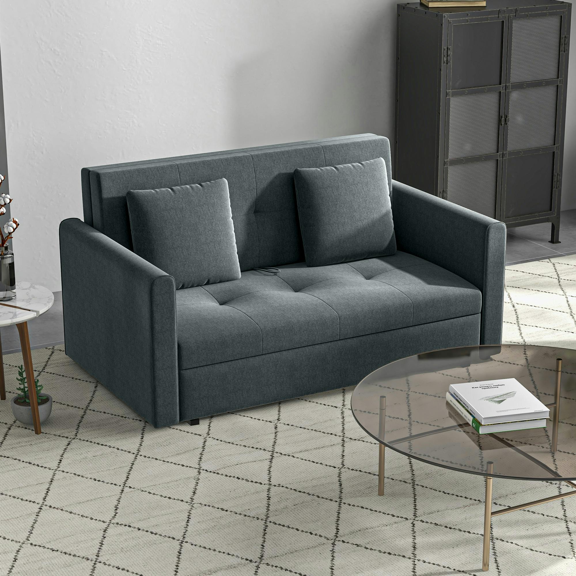B&Q - Modern Snow Flannel Loveseat Sofa Sleeper With 2 CushionsDark Grey - Image 3
