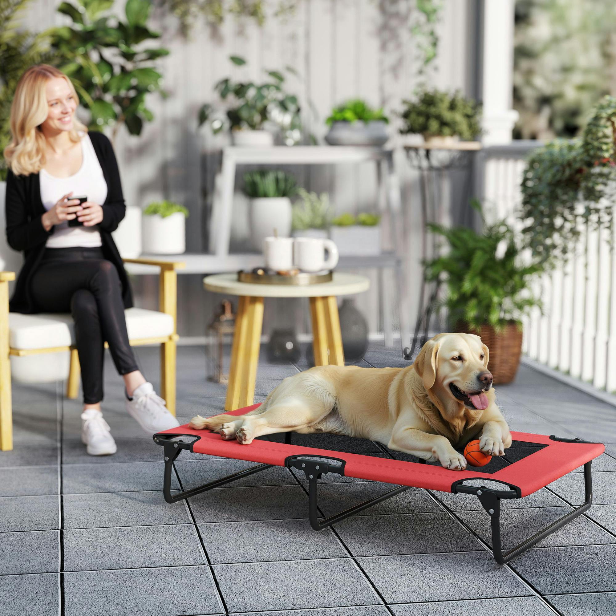 Pawhut Red Raised Dog Bed W/ Breathable Mesh For Large Dogs, In - Image 3
