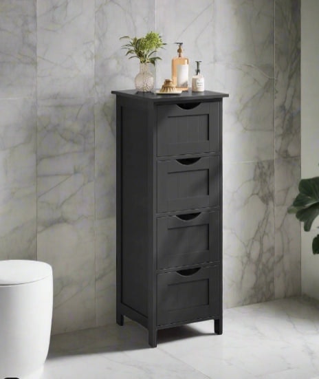 Modcraft Black Bathroom Floor Storage Cabinet – Freestanding Unit With 4 Drawers