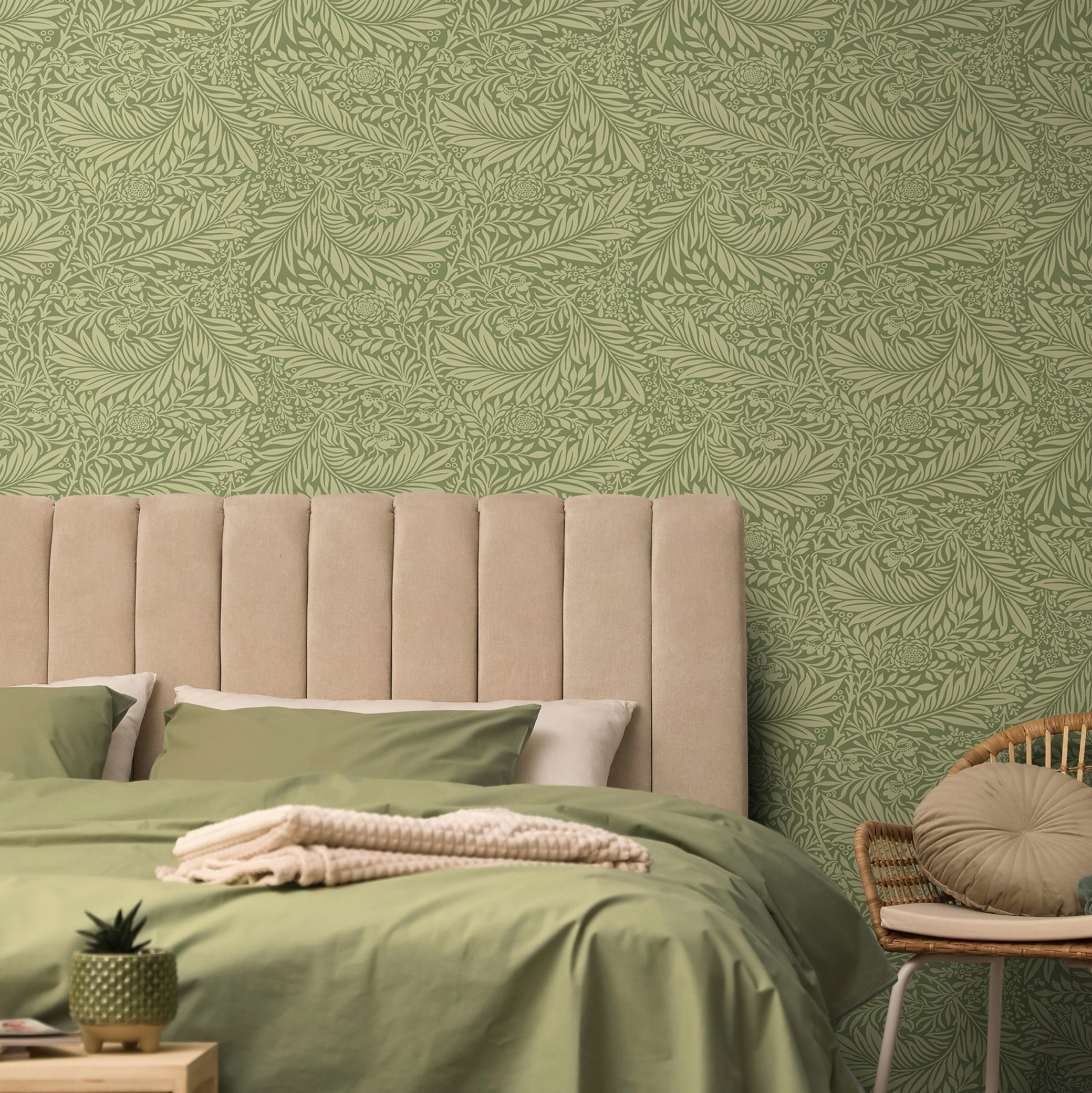 Rackhams Leaf Vine - Olivine 10M Wallpaper