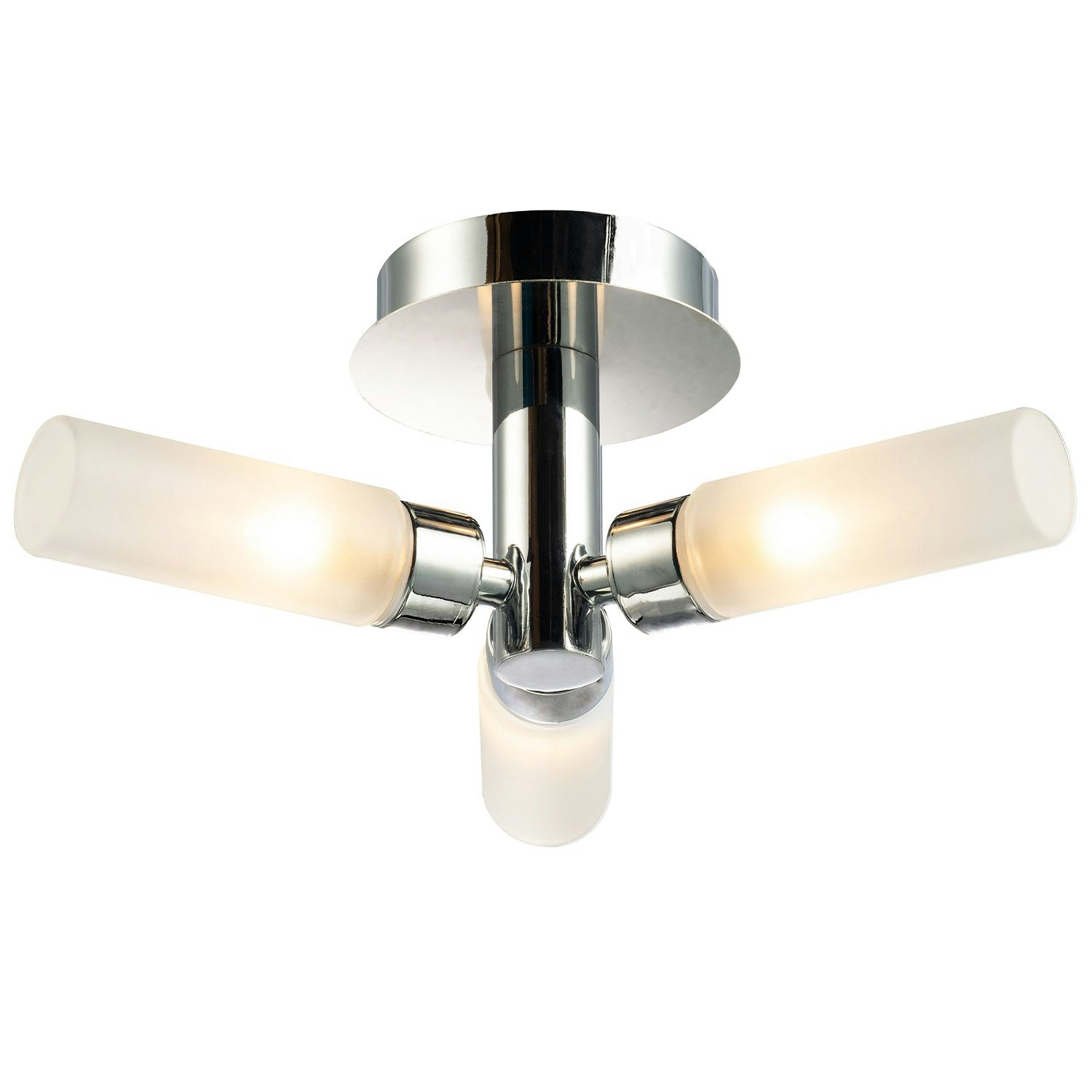 Rackhams Light Modern Chrome Ip44 Rated Bathroom Ceiling With Tubular Glass Shades