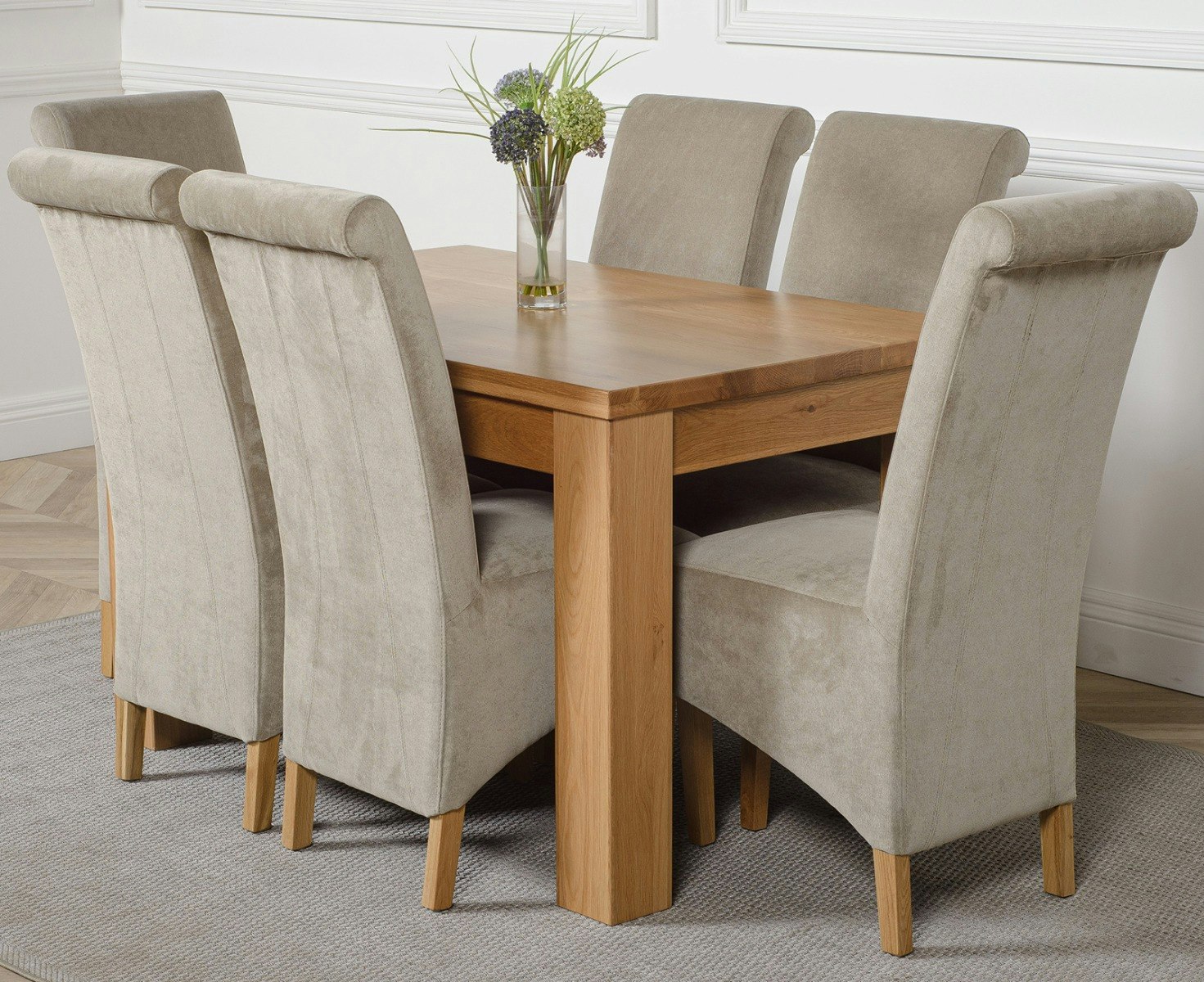 That's Furniture Grey Dakota Small Oak Dining Table With Montana Fabric Chairs - 6 Chairs