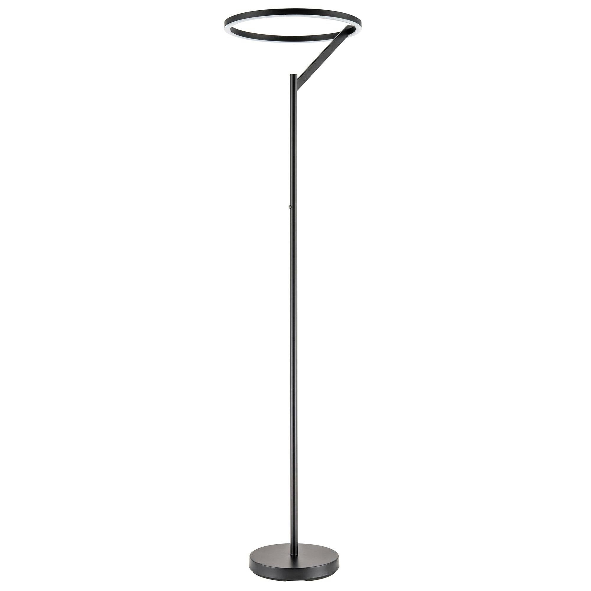 Happy Homewares Black/Light Designer Floor Lamp In Matte With Large Led Halo Ring