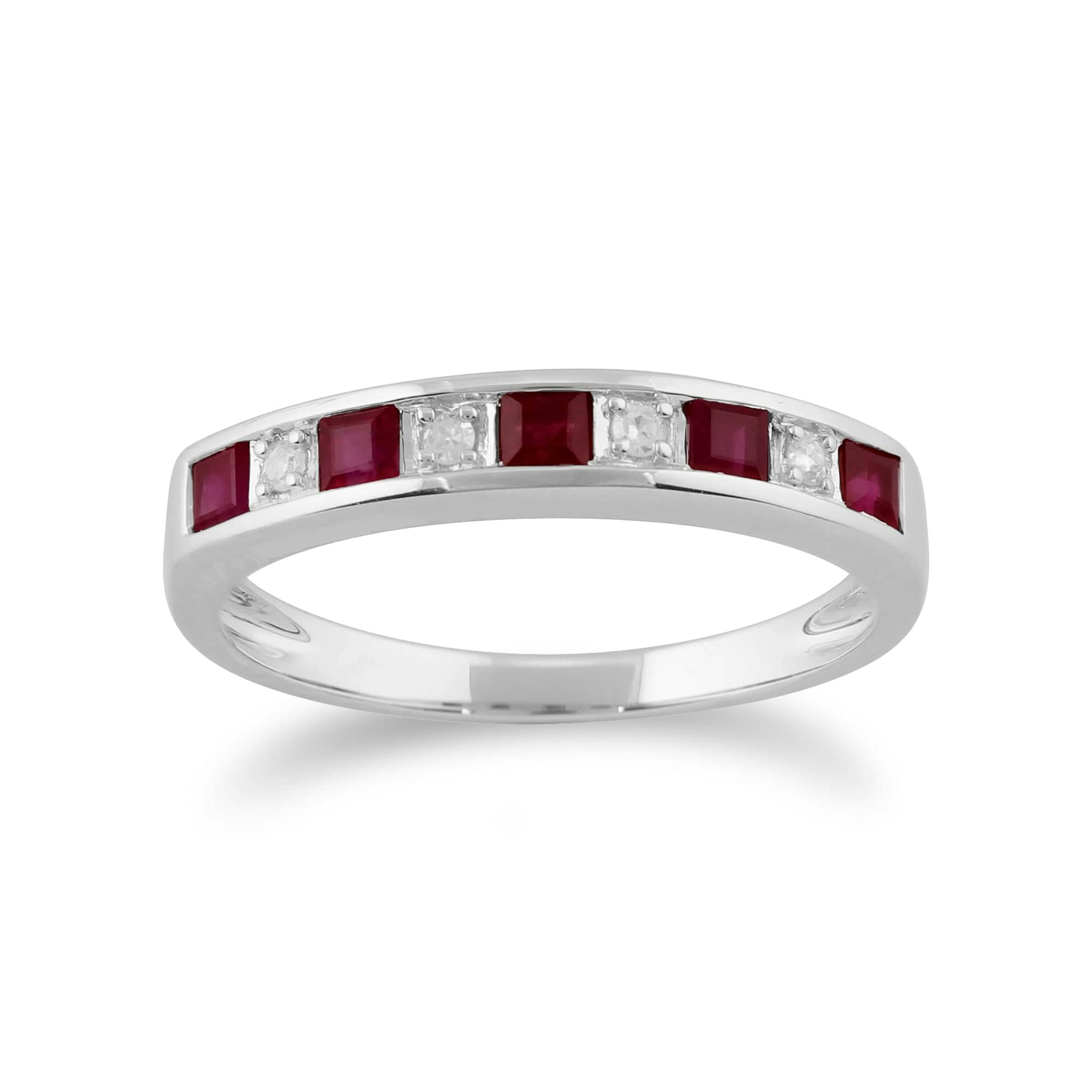 Gemondo White/Gold Classic Square Ruby & Diamond Half Eternity Ring 9Ct - N