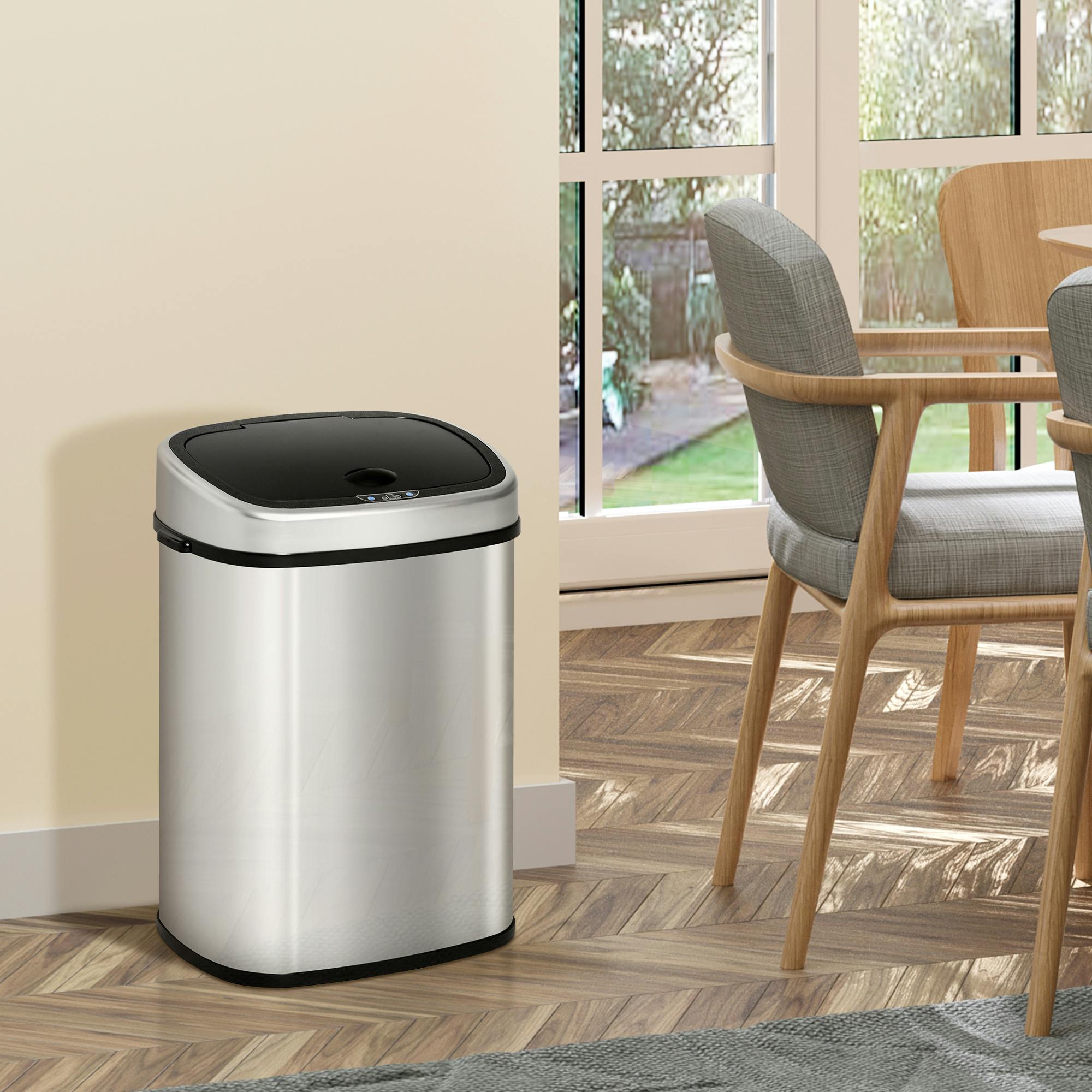 HOMCOM Automatic Sensor Dustbin - Stainless Steel Trash Can - 48L - Grey - Image 3