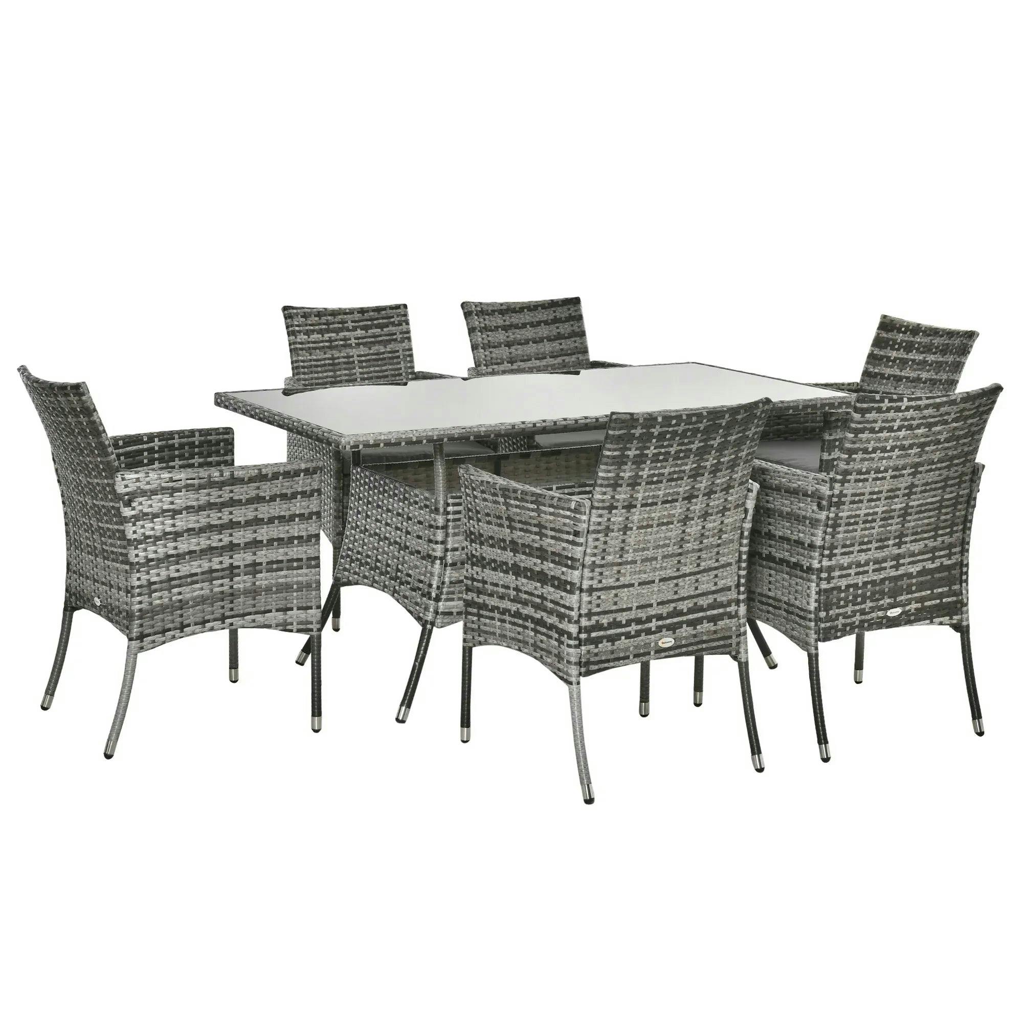 Outsunny Unisex Grey 7Pc Rattan Garden Furniture Dining Set Wicker Patio Conservatory In - Image 4
