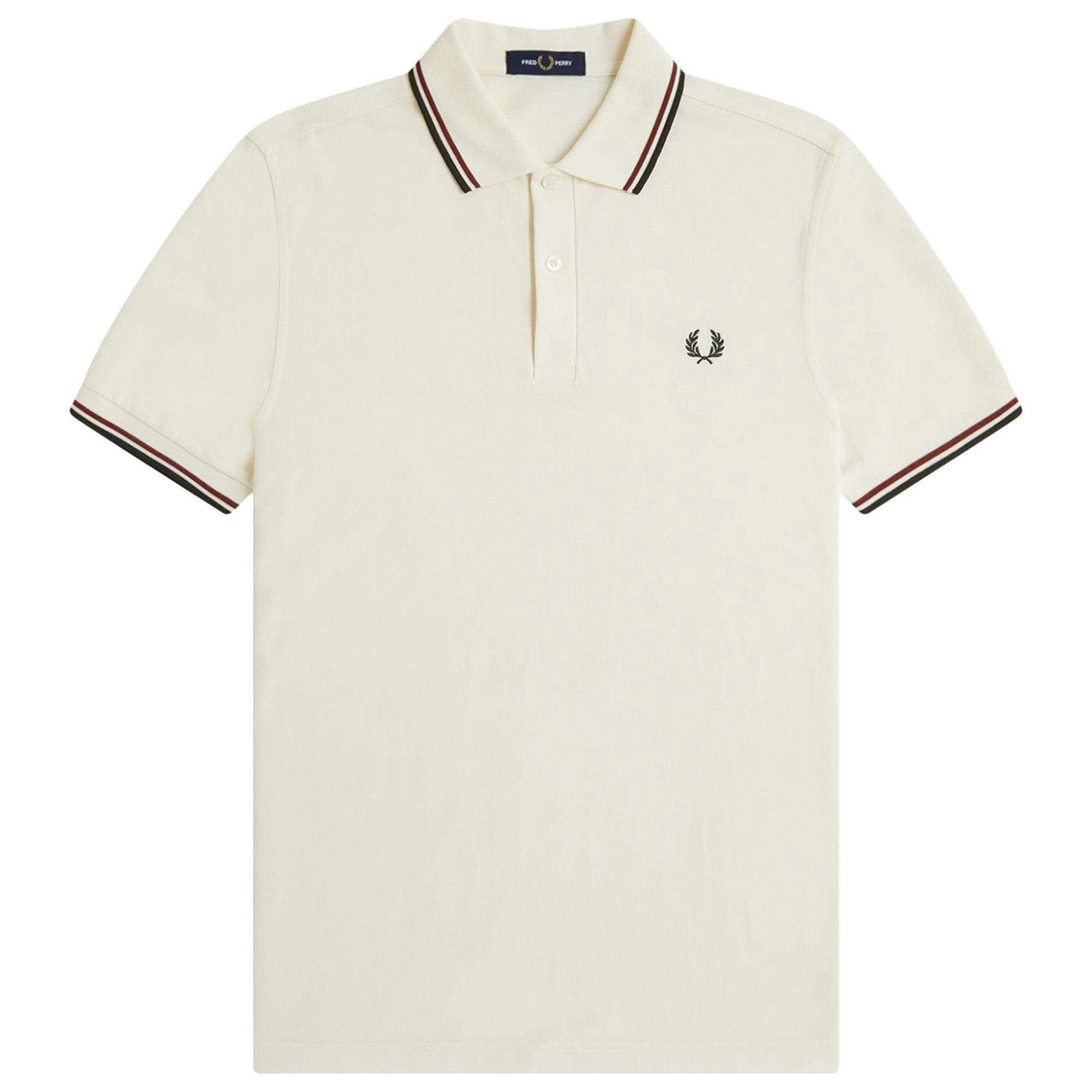 Fred Perry Green Twin Tipped Polo Shirt - Ecru/Brandy/Night - XX-Large