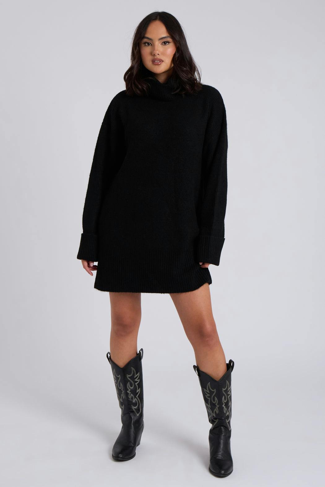 Urban Bliss Black Mini Roll Neck Dress - S