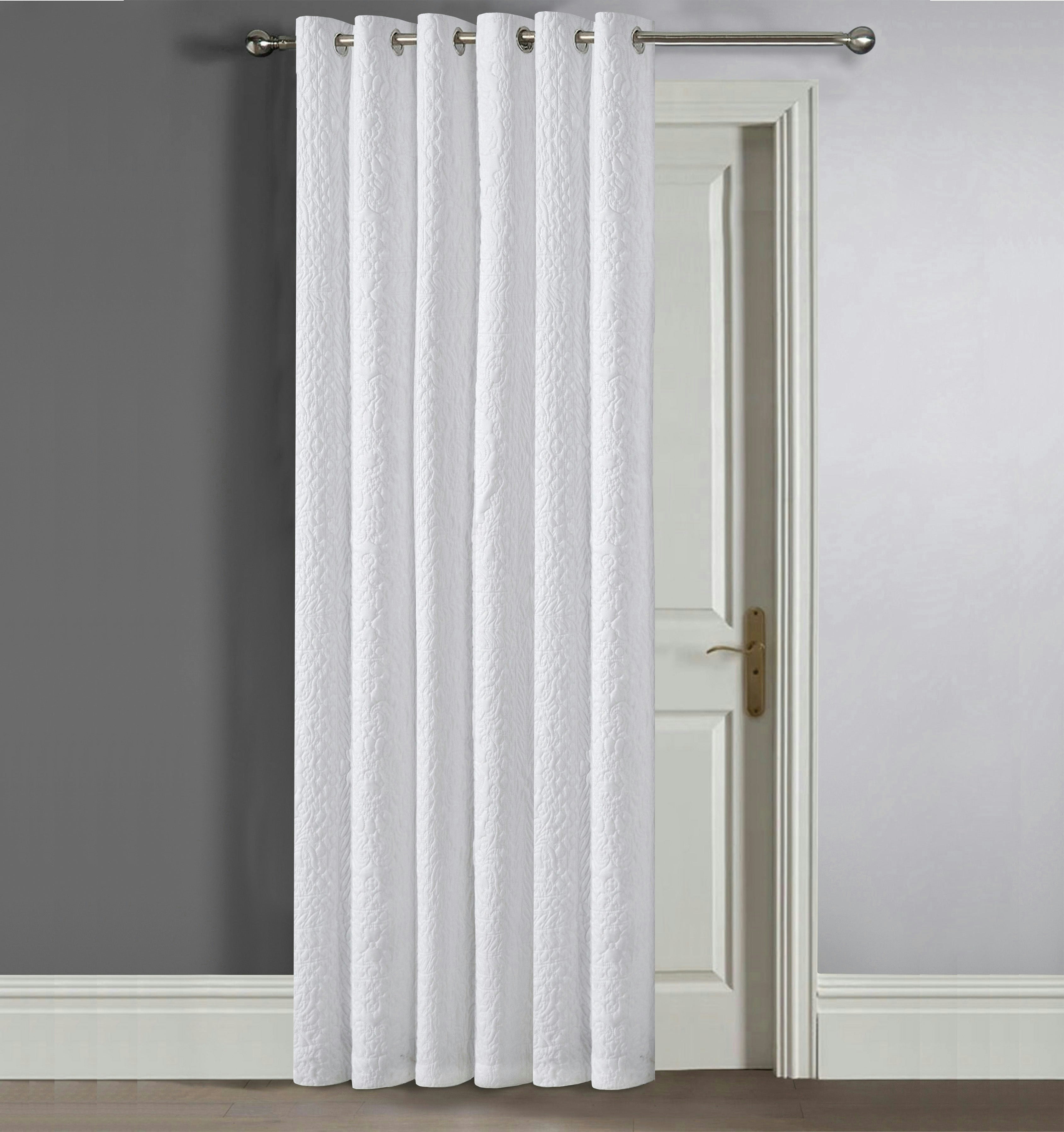 Velosso White Winchester Quilted Pinsonic Blackout Door Curtain Panel - 117Cm X 213Cm