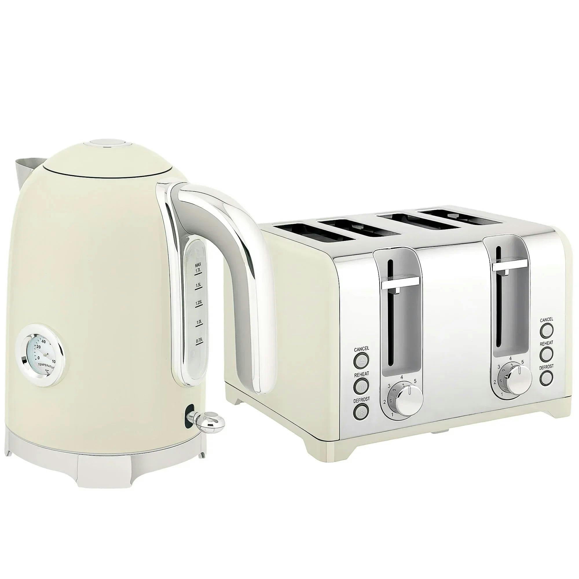 Homcom Black/Grey 3000W 1.7L Kettle With Retro Thermometer, 4 Slice Toaster Set, - Image 7