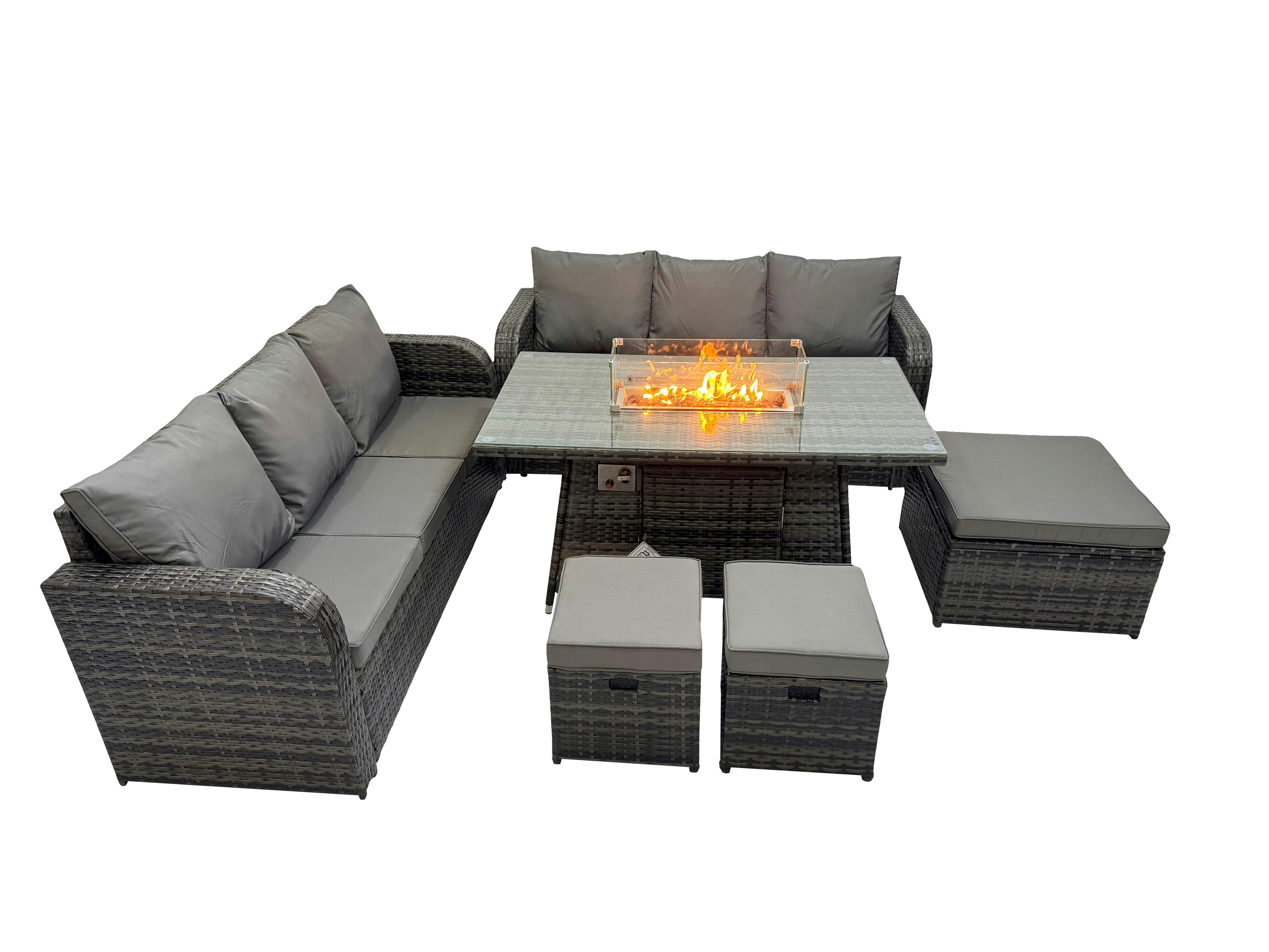 Fimous Dark/Grey Garden Outdoor Rattan Furniture Set Rattan 3 Seater Sofa With 3 Stools Mixed